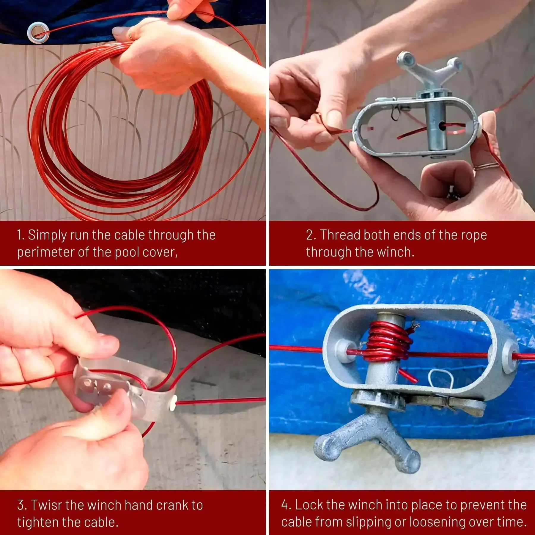 Cover Cable And Winch Kit For Round Oval And Rectangular Above Ground Pools 100 Ft Wire With Heavy Duty Ratchet System For Durable Winter Cover Tension And Easy Install - Image 3