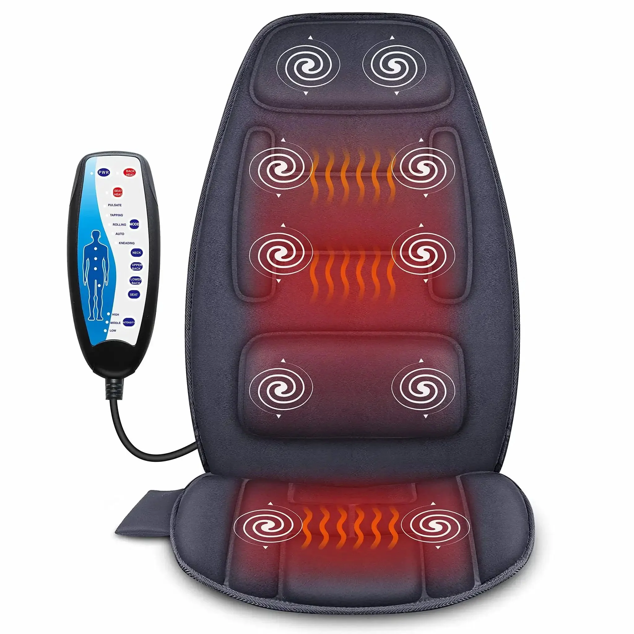 Cozy Massage Seat Cushion With Heat And Memory Foam Neck And Lumbar Support, 10 Vibration Motors, Two Heat Levels, Back Massager Chair Pad For Home And Office Relaxation