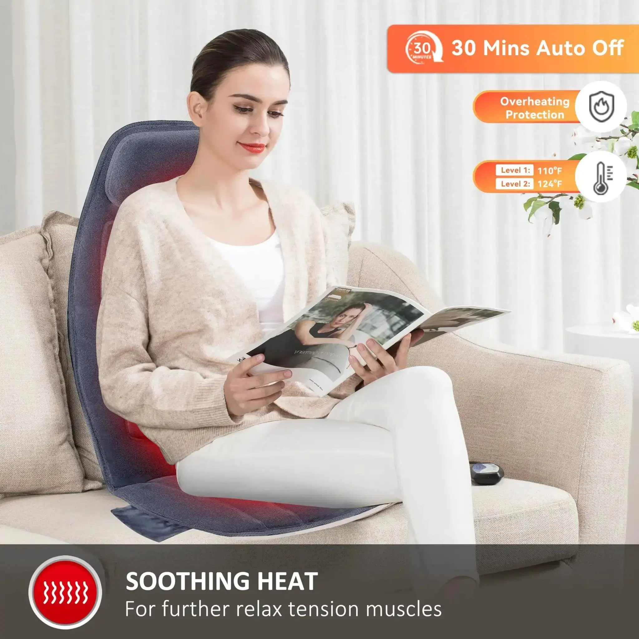Cozy Massage Seat Cushion With Heat And Memory Foam Neck And Lumbar Support, 10 Vibration Motors, Two Heat Levels, Back Massager Chair Pad For Home And Office Relaxation - Image 8