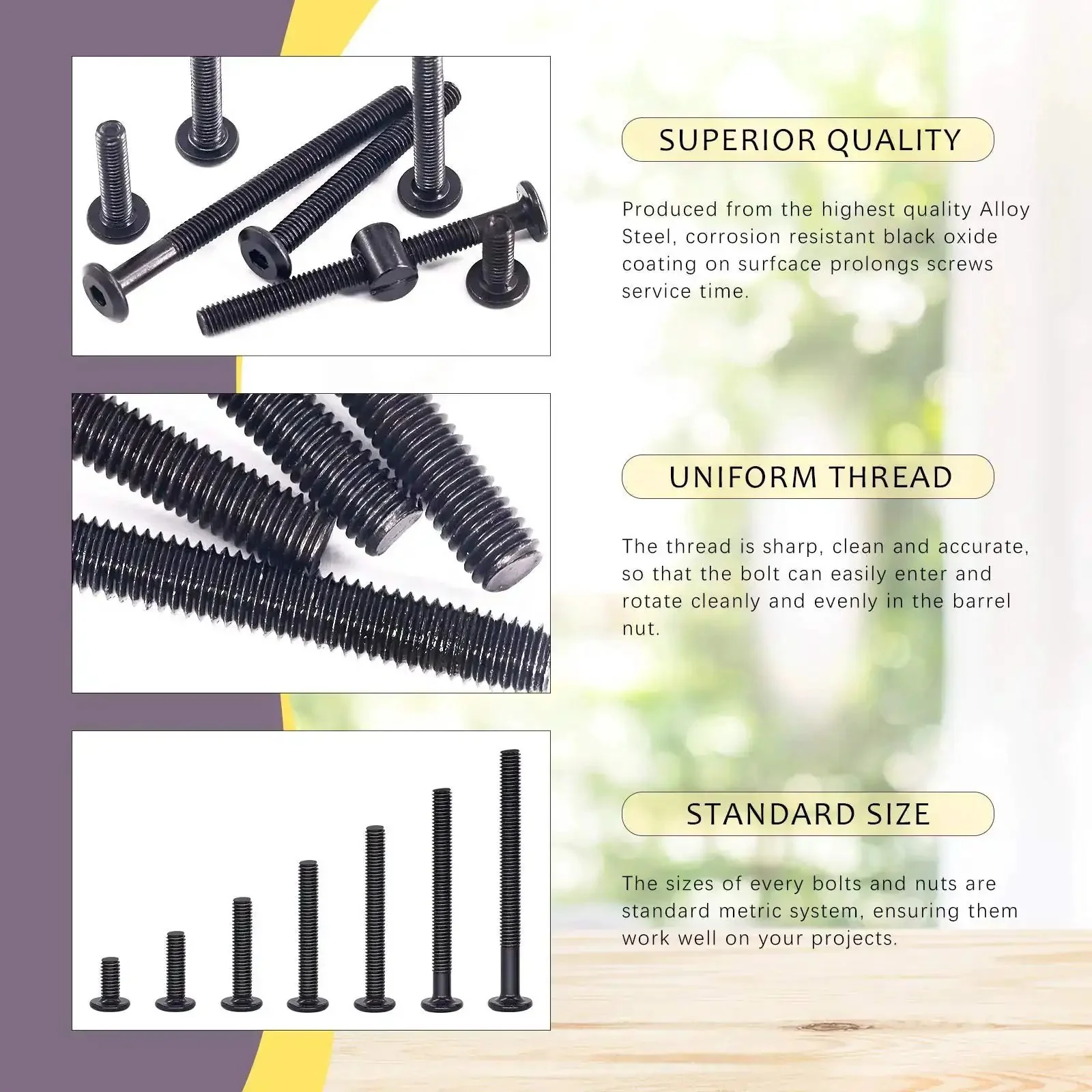 Crib And Furniture Fastener Kit With M6 Hex Socket Cap Screws And Barrel Nuts, 84 Pieces Black Nickel Plated, Includes Allen Wrench, Built To Last For Beds Cots Cribs And Home DIY Furniture Projects - Image 6
