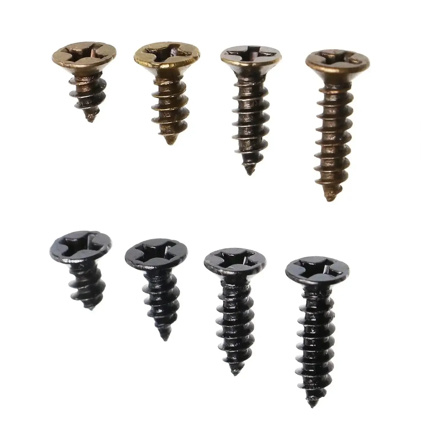 Cross Flat Head Tapping Wood Screws Kit 200Pcs 4 Size Assortment In Black And Bronze Oxide Wax Finish For Woodworking Pro Grade Easy Install Projects Garden Construction And Art