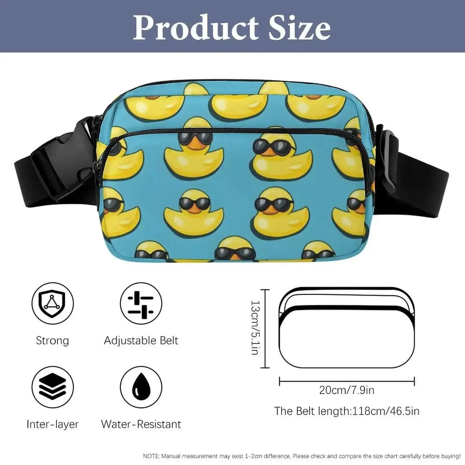 Crossbody Fanny Pack For Men And Women Adjustable Strap Belt Bag 300D Twill Construction Hands Free All Day Everyday Wear Cool Duck Sunglasses Print Small Waist Pack For Running Travel Workout - Image 7