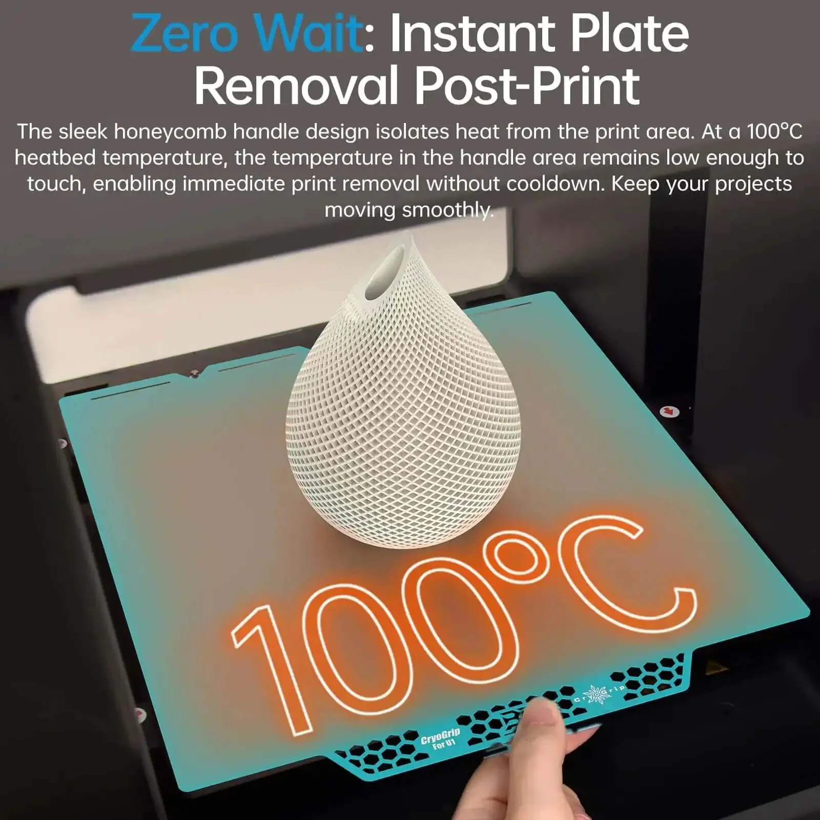 CryoGrip Pro Glacier Build Plate For Snapmaker U1 3D Printer 276x304.5mm Dual Sided Upgrade Plate With Removable Surface For PLA PETG ABS And More For Stable Prints On A Wide Range Of Filaments - Image 6