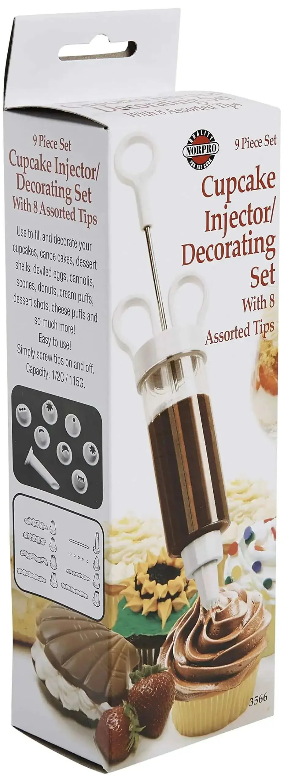 Cupcake Injector And Decorating Icing Kit, Nine Piece Stainless Steel Set With Multicolor Tips, Holds Half Cup Of Filling And Plenty Of Frosting, Perfect For Filling Inside Cupcakes And Finishing Exterior Decor For Home Bakers - Image 6