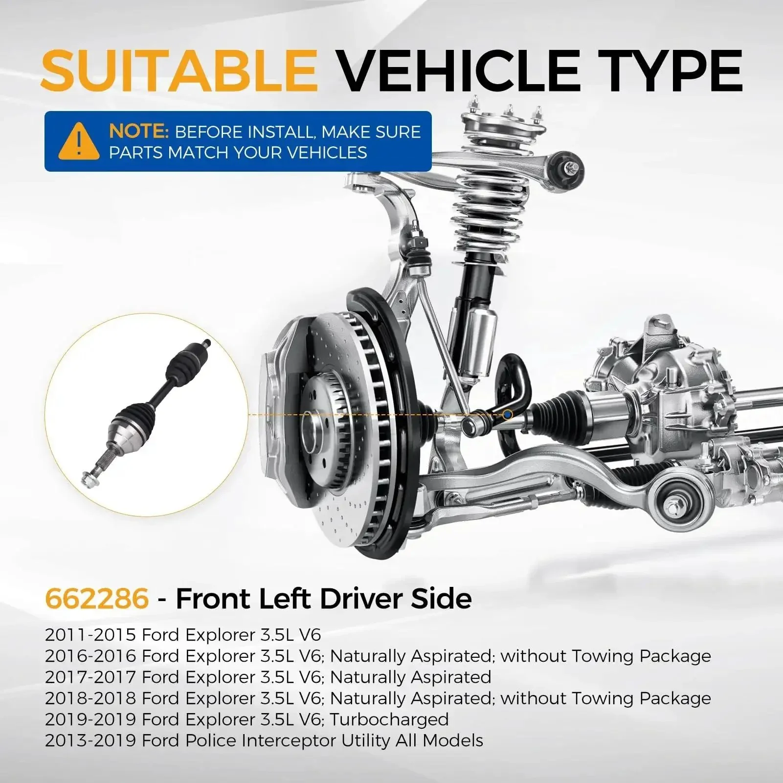 CV Axle Assembly 662286 For 2011 2019 Ford Explorer And 2013 2019 Police Interceptor Utility Front Left Driver Side Beefed Up Durable Replacement Axle Shaft With Easy Install - Image 8