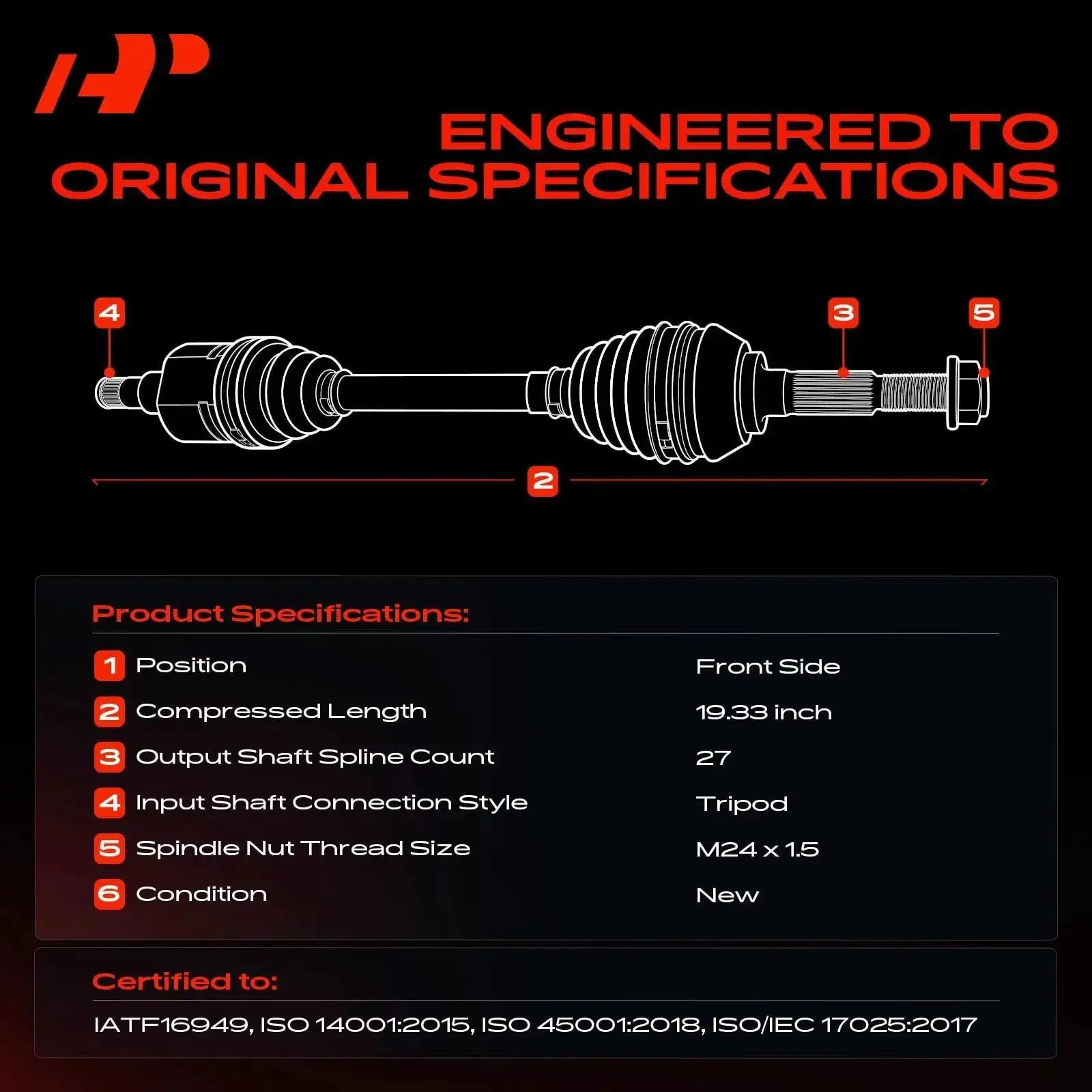 CV Axle Shaft Assembly For Ram ProMaster City 2015-2022 2.4L Front Left Or Right Replacement Drive Shaft With Axle Nut Included, No ABS Ring, Durable Steel Construction, Reliable Fit And Easy Install - Image 9