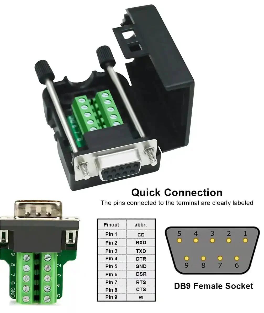 DB9 RS232 Breakout Connector Solderless Serial Adapter With Female DB9 Screw Terminal Module Case Included No Soldering Needed For Easy Wiring And Clearly Labeled Signal Pins For Fast Troubleshooting - Image 7