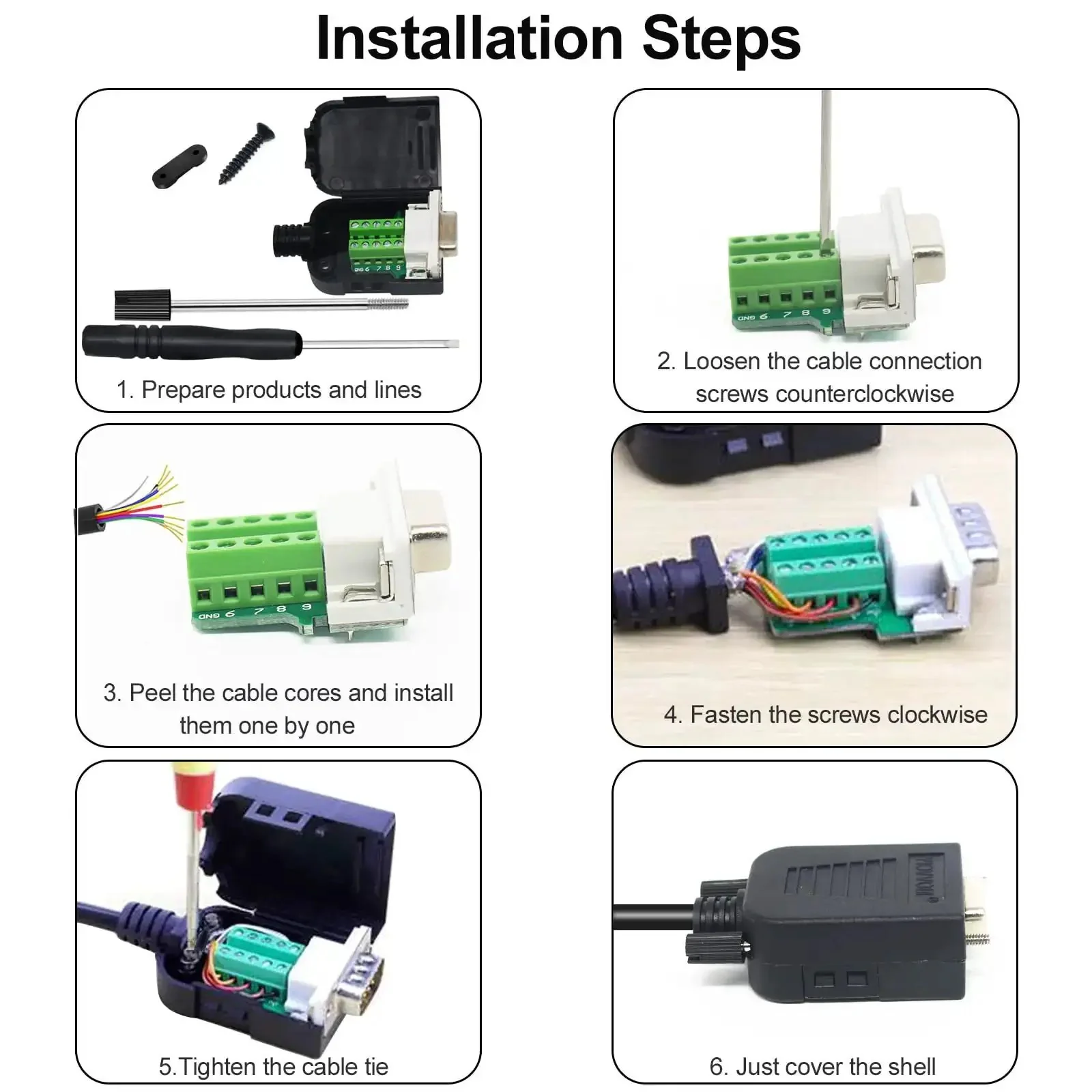 DB9 Solderless Breakout Connector Set - RS232 D-Sub 9-Pin Male and Female Adapters, White Terminal Signal Modules With Case, Quick Wire, No Solder Needed, Pack of 10 - Image 3