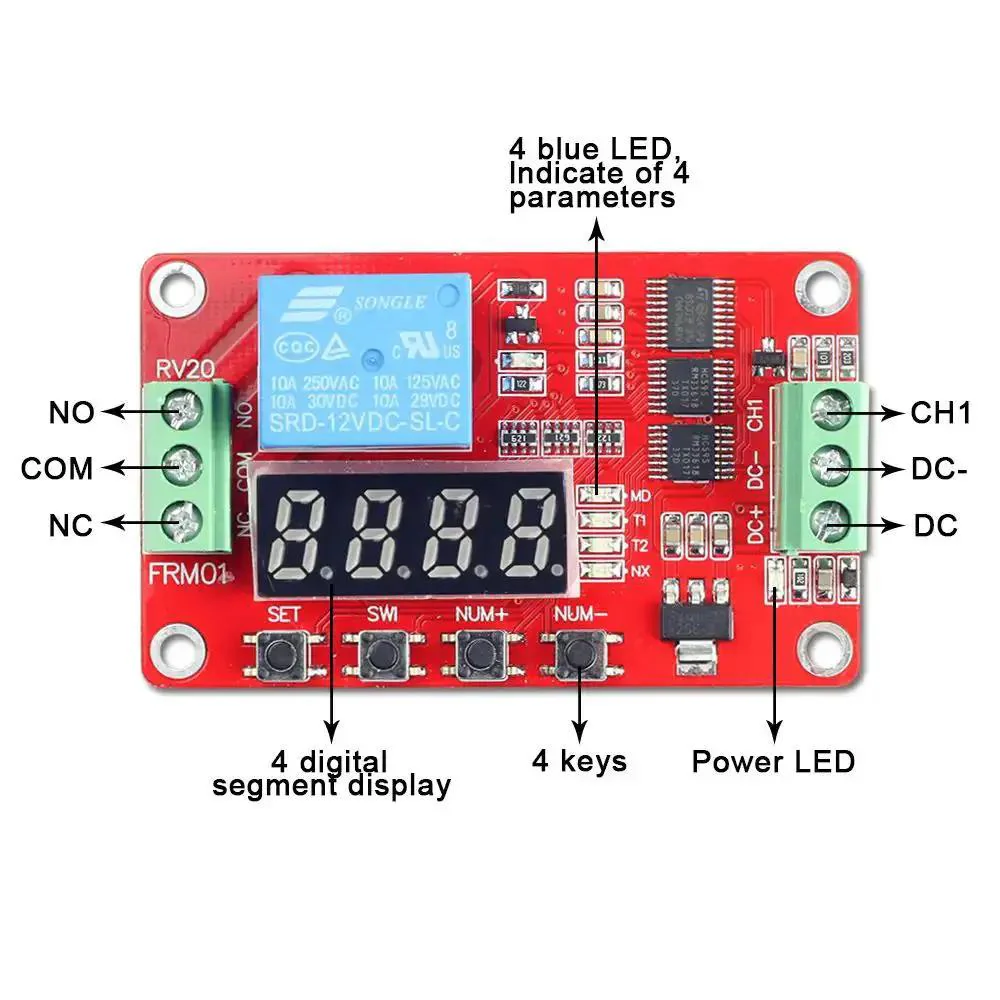 DC 12V Programmable Time Delay Relay Module With On Delay And Off Delay From 0.1 Seconds To 270 Hours, Segment LED Display, 18 Delay Modes, Auto Save Settings, Reverse Protection, Low Power Sleep, For Smart Home Automation - Image 4