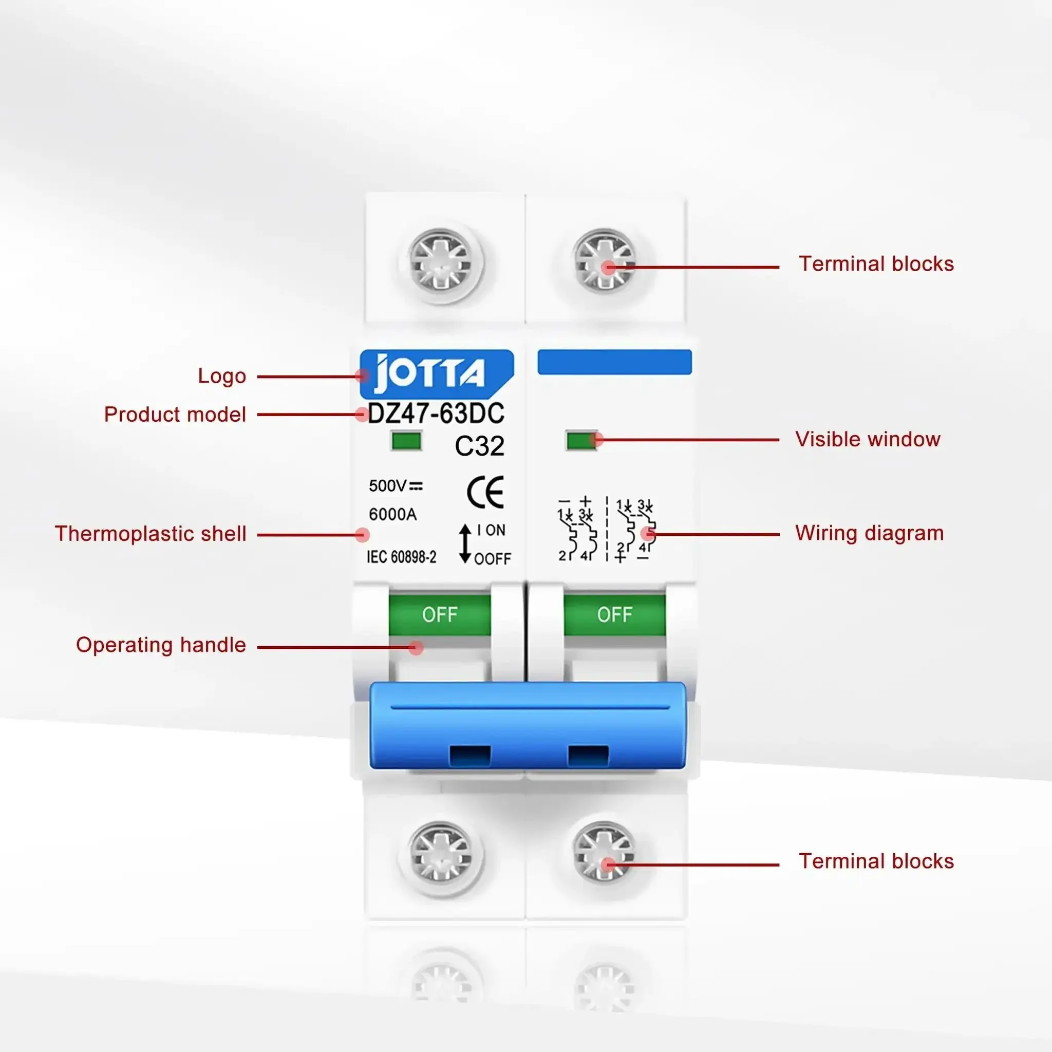 DC 500V DZ47 32A Miniature Circuit Breaker MCB 2 Pack For PV Solar Power System Keeps DC Circuits Safe From Overload And Short Circuit In Distribution Panels And Rail Transit Equipment - Image 3