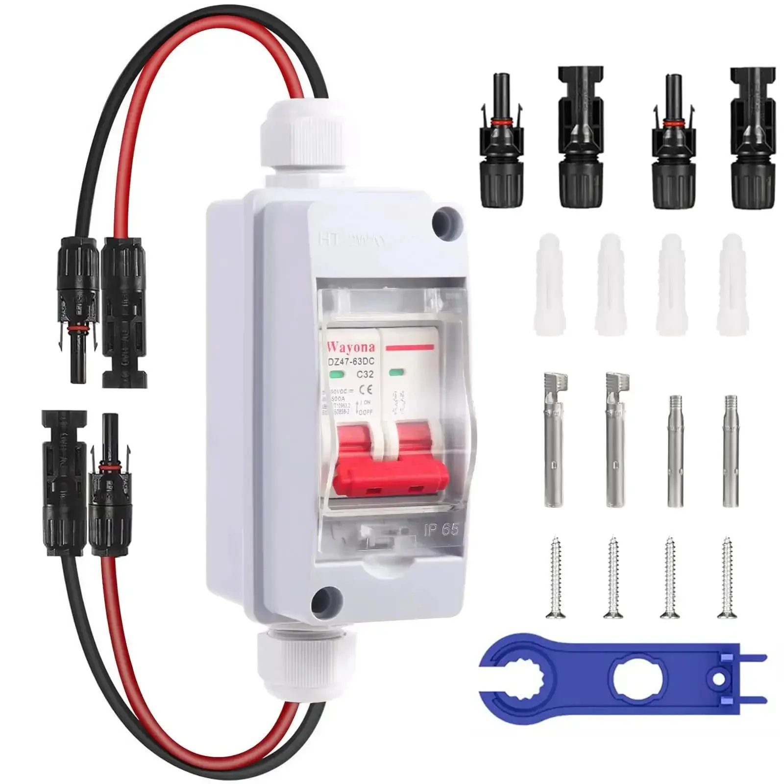 DC 500V Solar Panel Disconnect Switch 32A IP65 Waterproof Miniature Circuit Breaker Box Outdoor PV Disconnect Box For Solar Power Systems Ideal For Rooftop Installations And Off Grid Setups