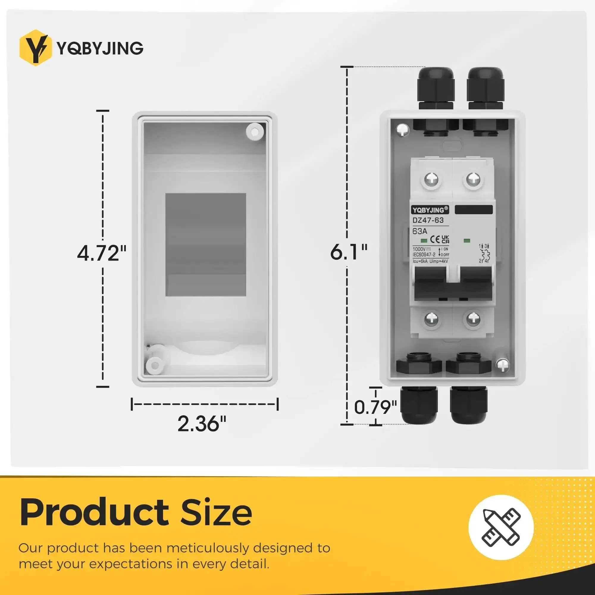 DC 63 Amp Solar Panel Disconnect Switch Heavy Duty Two Pole Miniature Circuit Breaker Box 1000V Outdoor IP65 Weatherproof UV Resistant for Solar PV Systems, Home Battery and Outdoor Installations - Image 2