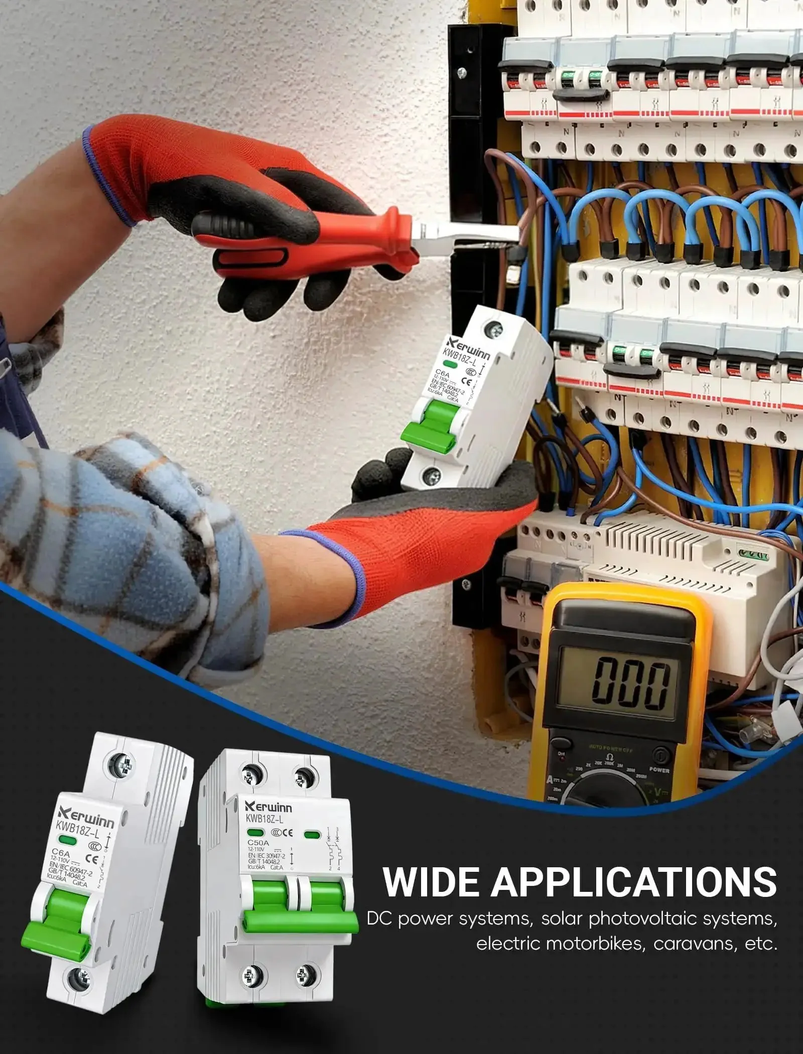 DC Miniature Circuit Breaker 12-110V DC 1 Pole 6A DIN Rail Mount for Battery Power Solar PV and RV Systems with Non Polar Arc Extinguishing Safety Feature LKB18Z-L-1P - Image 2