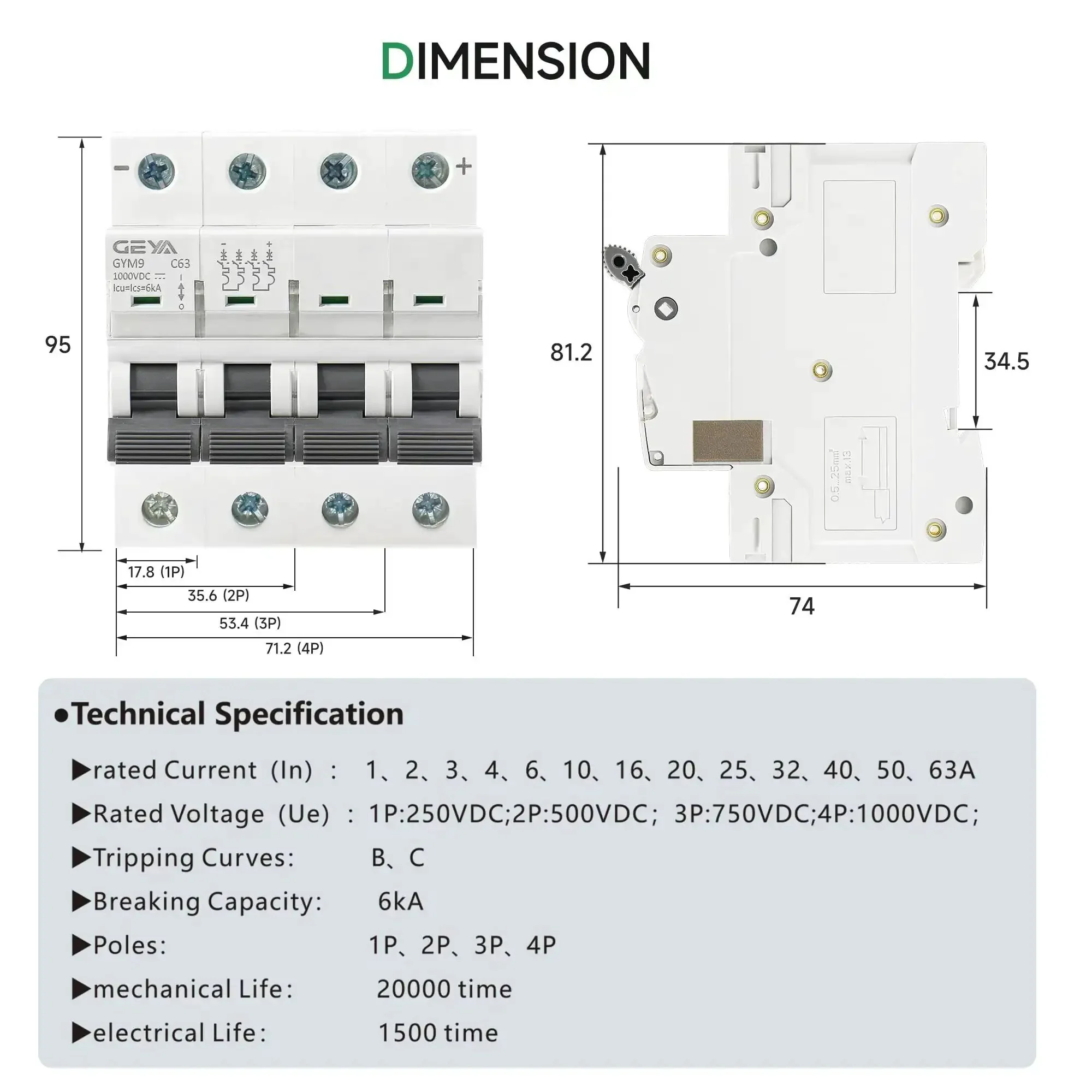 DC Miniature Circuit Breaker 2 Pole 500V 40 Amp Disconnect Switch Isolator For Solar PV Systems With Thermal Magnetic Trip And DIN Rail Mount For Reliable Overload And Short Circuit Protection In DC Circuits - Image 4
