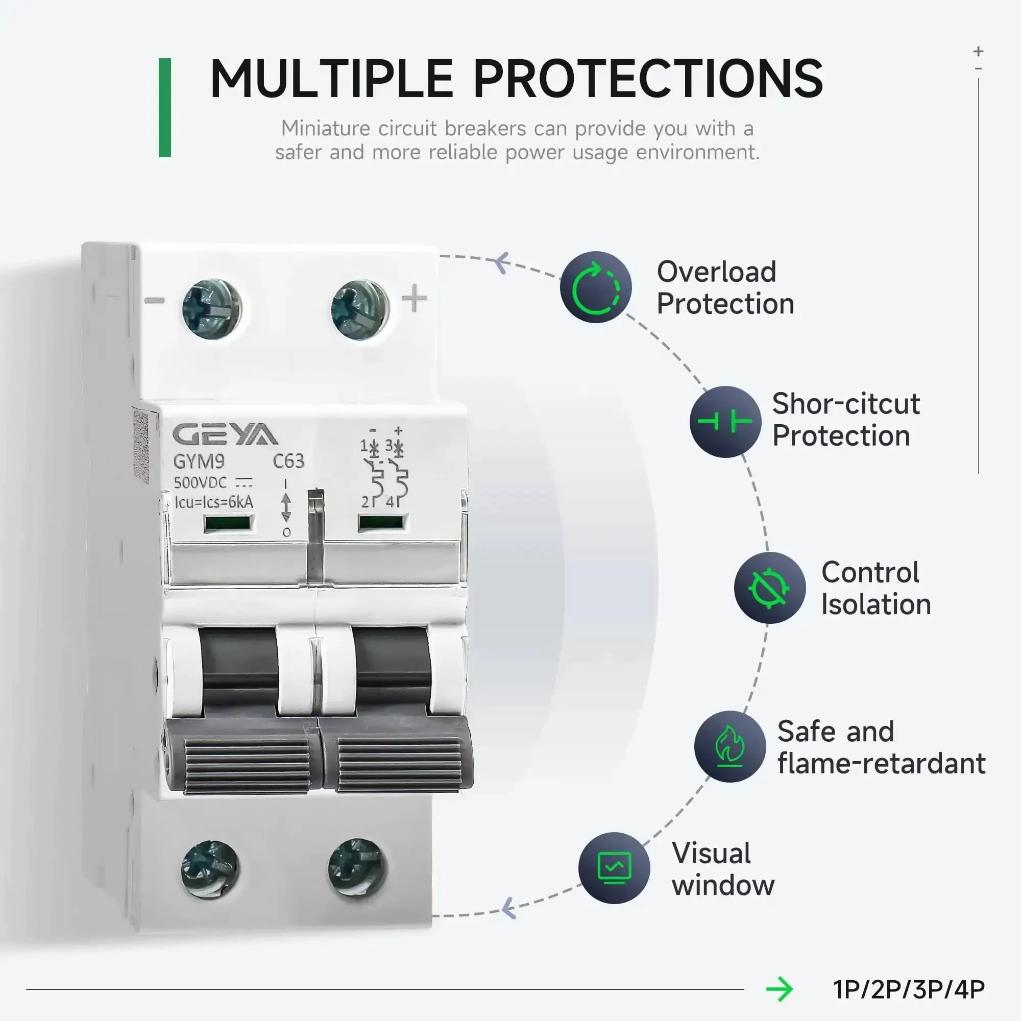 DC Miniature Circuit Breaker 2 Pole 500V 40 Amp Disconnect Switch Isolator For Solar PV Systems With Thermal Magnetic Trip And DIN Rail Mount For Reliable Overload And Short Circuit Protection In DC Circuits - Image 6