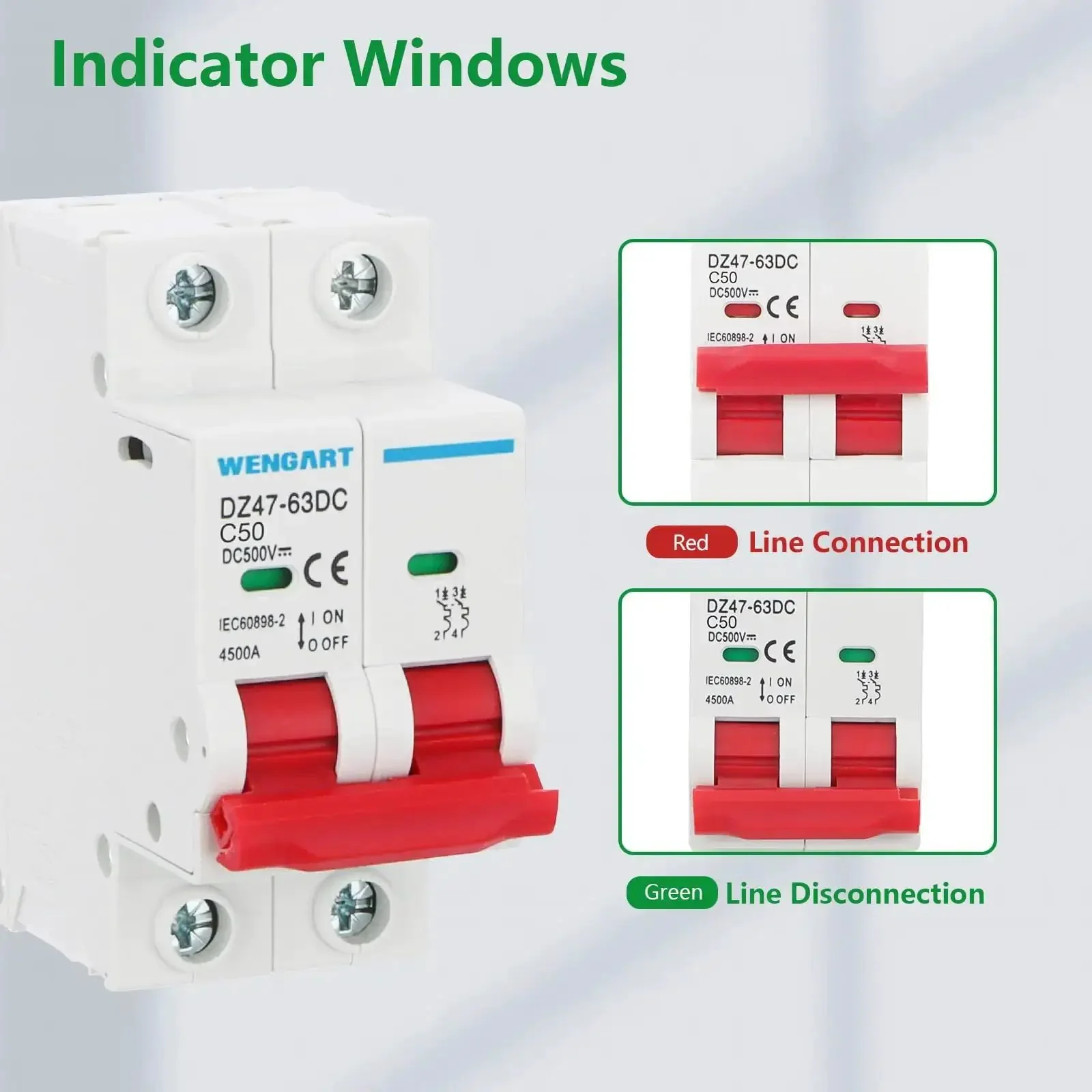 DC Miniature Circuit Breaker DZ47 63Z 500V 2 Poles 50A For Battery And Solar PV DC Systems DIN Rail Mount Disconnect Switch Fast Trip Protection For Industrial And Data Center Power Distribution - Image 3