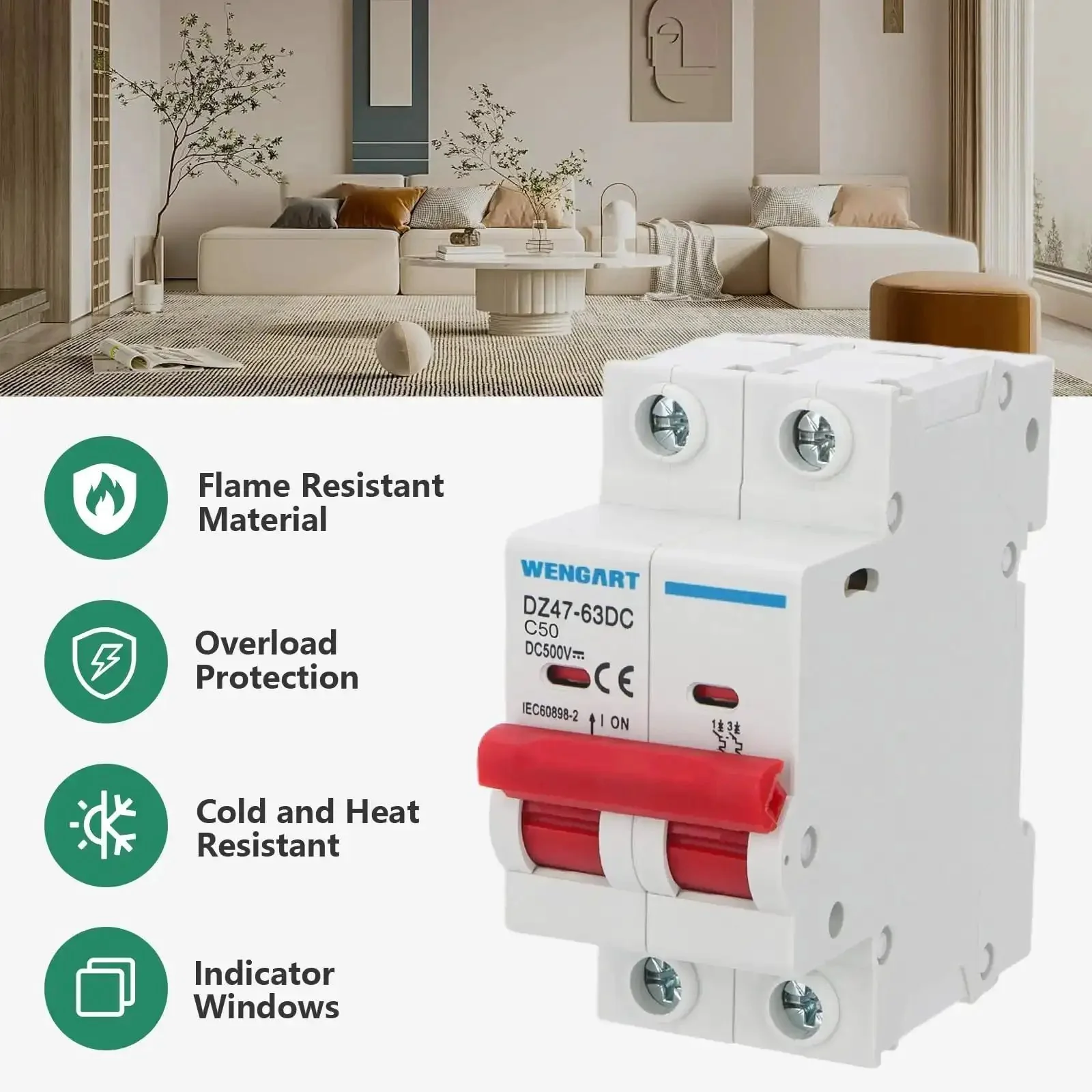 DC Miniature Circuit Breaker DZ47 63Z 500V 2 Poles 50A For Battery And Solar PV DC Systems DIN Rail Mount Disconnect Switch Fast Trip Protection For Industrial And Data Center Power Distribution - Image 7