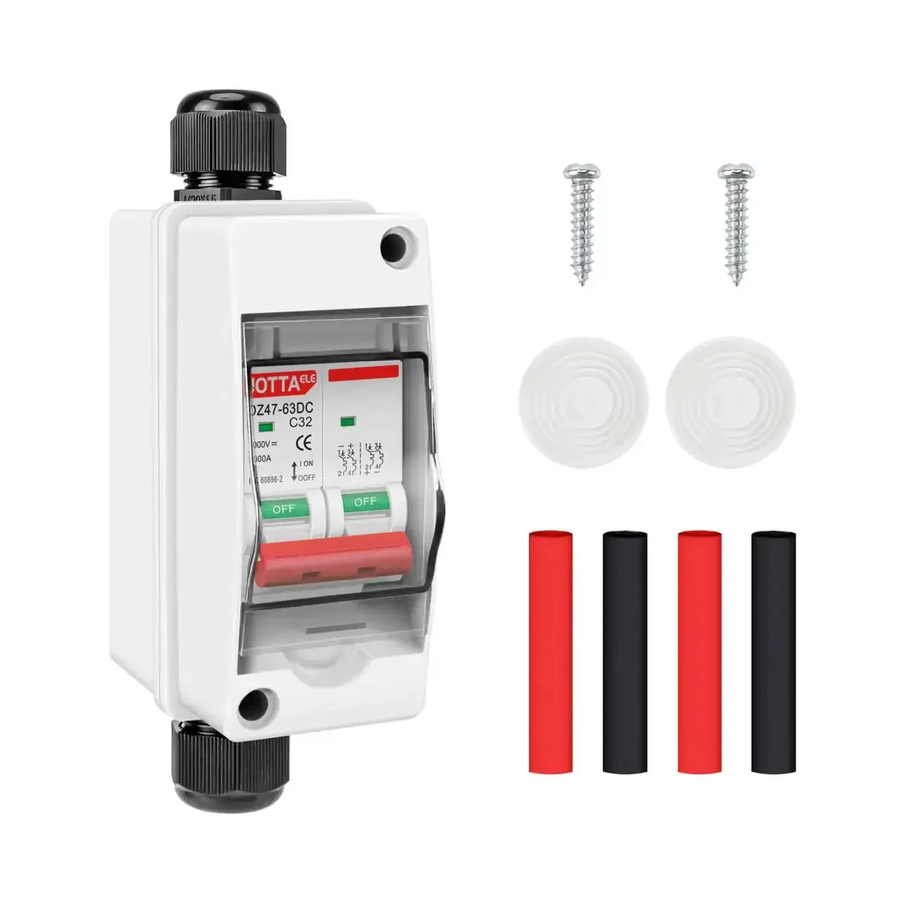 DC1000V 2 Pole 32A Solar Disconnect Switch With IP65 Waterproof DIN Rail Mount Distribution Box For Safe Overload Protection And Quick Short Circuit Trip