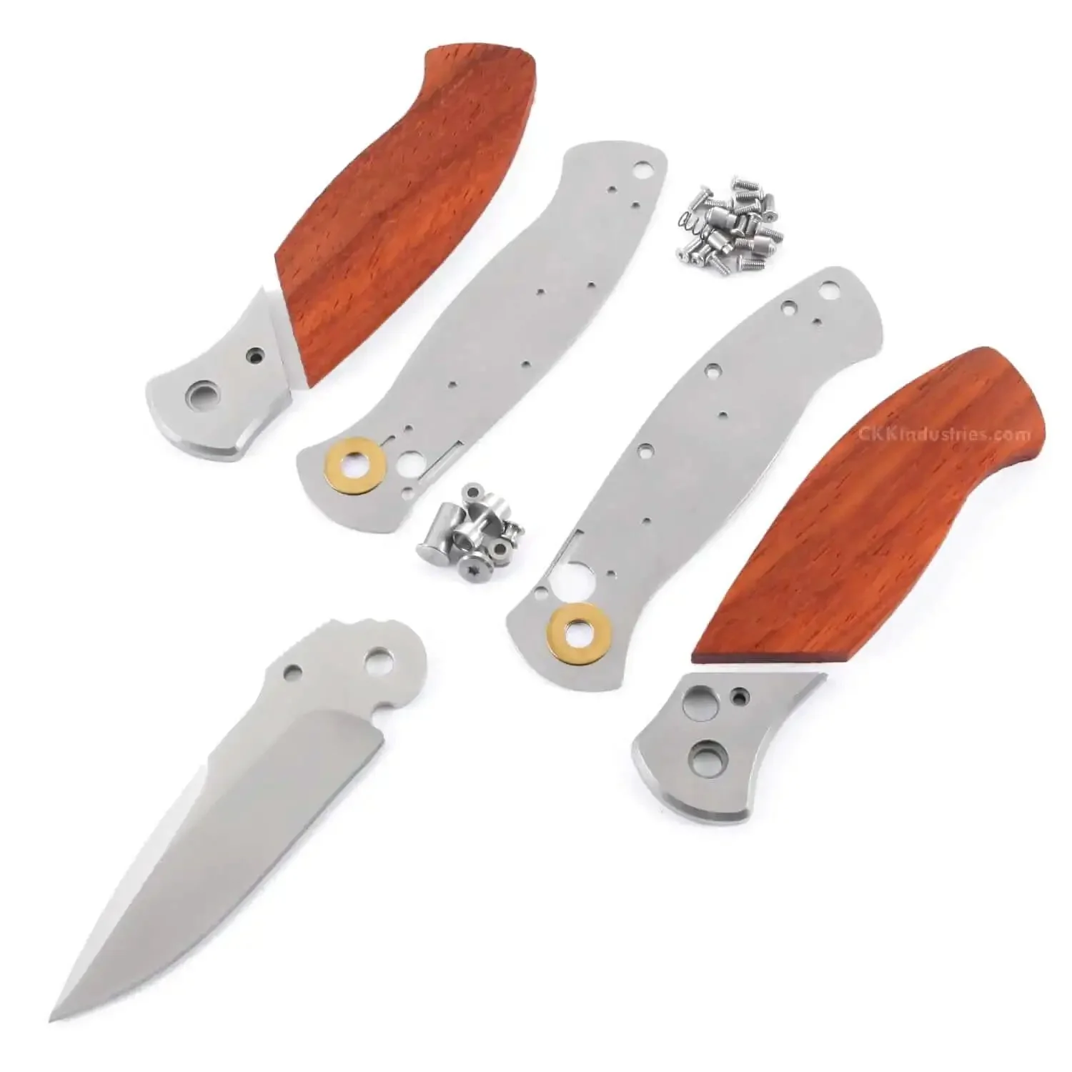 DDR3BL DIY Folding Knife Kit With Button Lock 440C Stainless Steel Blade 600 Grit Satin Finish Pre Machined Padauk Handle Scales Gift Boxed Parts Kit USA Design For Building Your Own EDC Knife