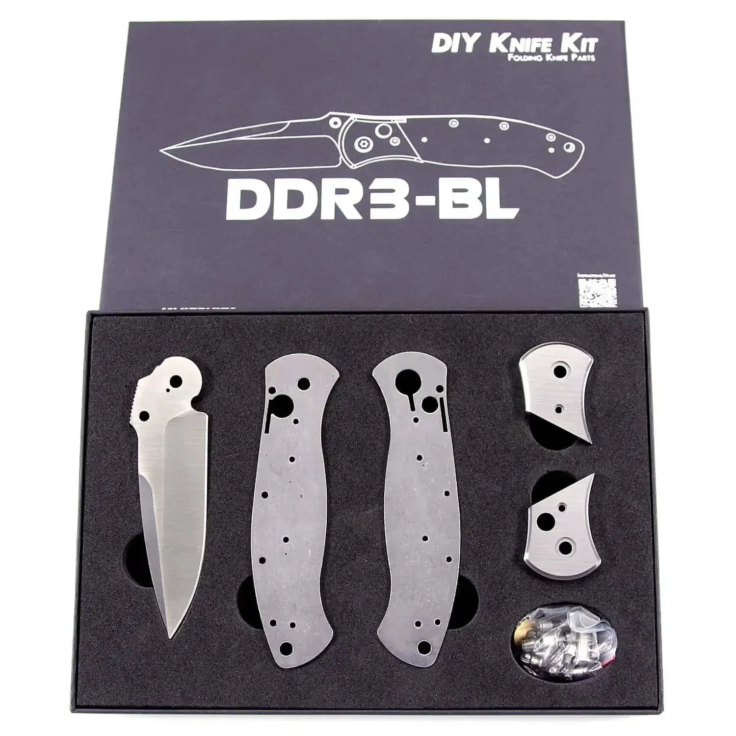 DDR3BL DIY Folding Knife Kit With Button Lock 440C Stainless Steel Blade 600 Grit Satin Finish Pre Machined Padauk Handle Scales Gift Boxed Parts Kit USA Design For Building Your Own EDC Knife - Image 2
