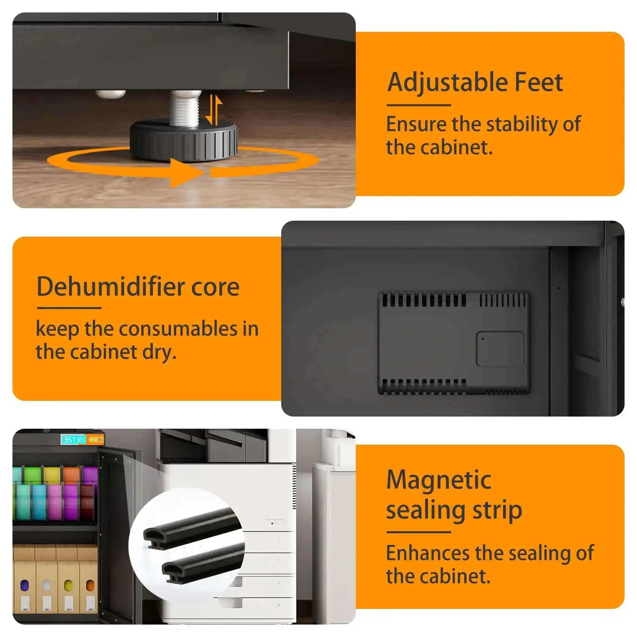Dehumidifying 3D Printer Cabinet With 180L Storage For Up To 40 Filament Rolls Space Saving Stand With Printer Top Sealing And Protection For PLA ABS TPU Nylon Filaments - Image 4