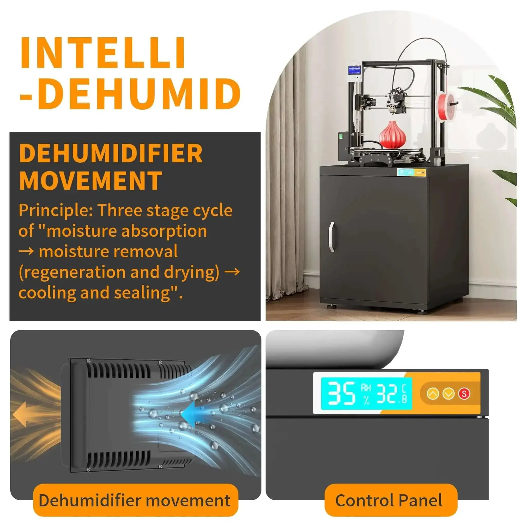 Dehumidifying 3D Printer Cabinet With 180L Storage For Up To 40 Filament Rolls Space Saving Stand With Printer Top Sealing And Protection For PLA ABS TPU Nylon Filaments - Image 6