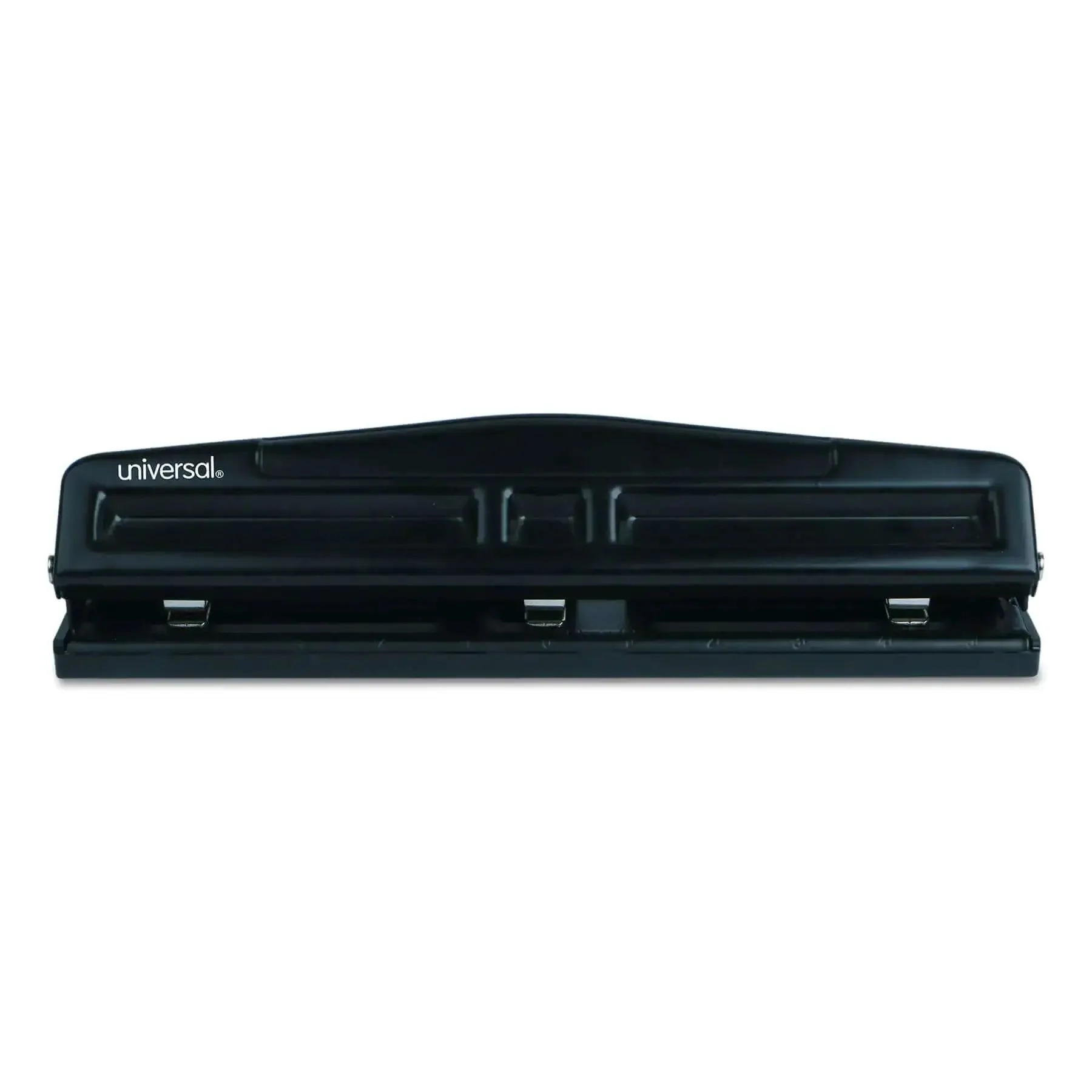 Deluxe 12 Sheet Adjustable Two And Three Hole Punch With 9/32 Inch Holes Rubber Grip Handle Removable Chip Tray Black For Quick Paper Binding In Home Office School Use Easy To Change Heads For Tight And Standard Hole Configurations
