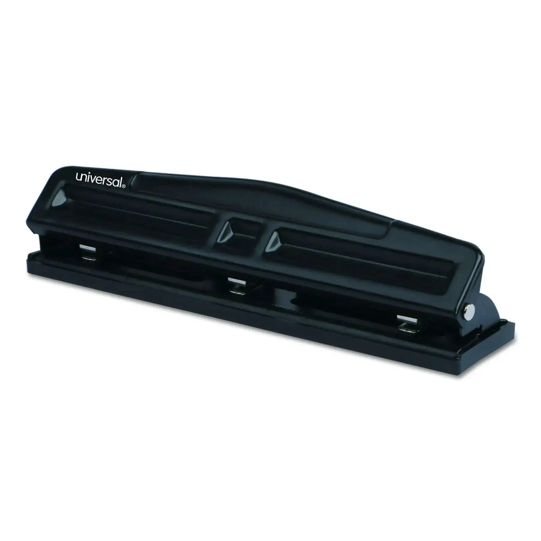 Deluxe 12 Sheet Adjustable Two And Three Hole Punch With 9/32 Inch Holes Rubber Grip Handle Removable Chip Tray Black For Quick Paper Binding In Home Office School Use Easy To Change Heads For Tight And Standard Hole Configurations - Image 2