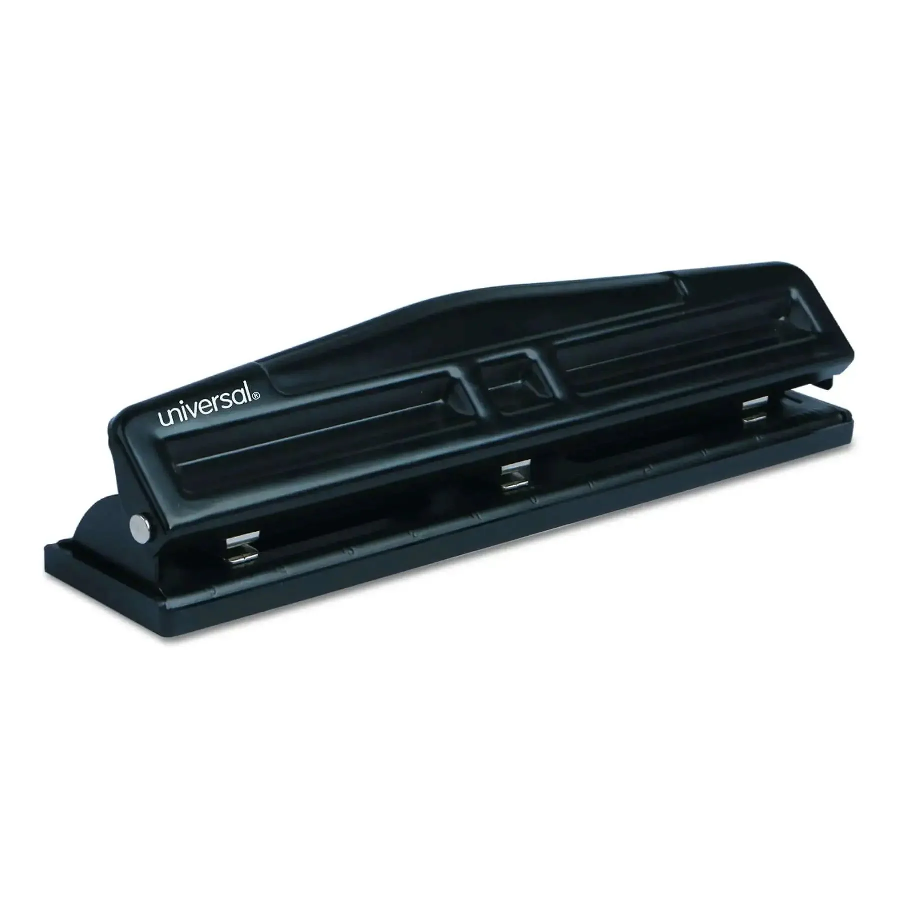 Deluxe 12 Sheet Adjustable Two And Three Hole Punch With 9/32 Inch Holes Rubber Grip Handle Removable Chip Tray Black For Quick Paper Binding In Home Office School Use Easy To Change Heads For Tight And Standard Hole Configurations - Image 3