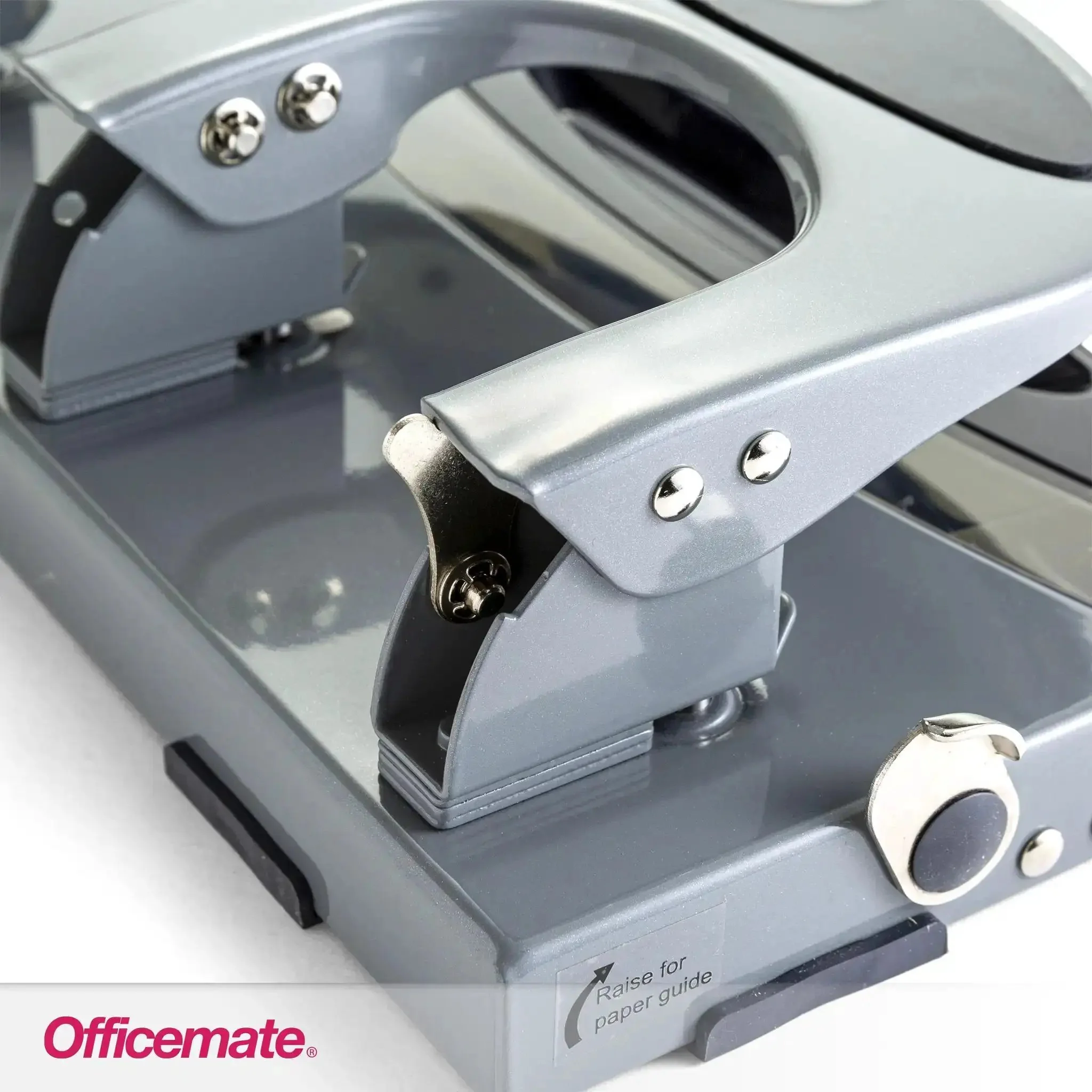 Deluxe 3 Hole Punch With Chip Drawer Heavy Duty Paper Punch Delivers Clean 45 Sheet Capacity Ergonomic Padded Handle Desk Workhorse With Standard Hole Size Silver Navy Finish - Image 5