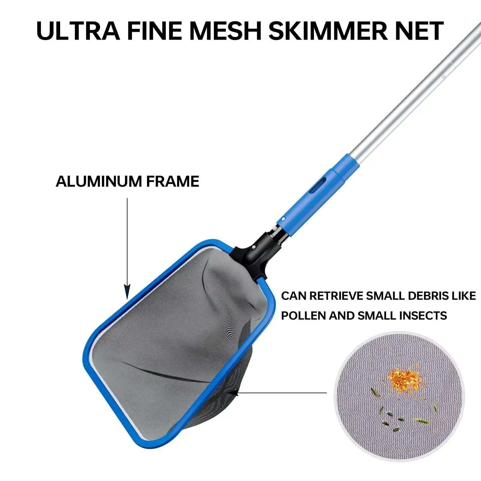 Deluxe Pool Cleaning Kit With Skimmer Net And Round Brush 70 Inch Telescopic Pole Half Deep Fine Mesh Net For Leaves Great For Above Ground Pools Ponds Spas And Hot Tubs Durable Aluminum Pole And Heavy Duty Bristles For Easy Cleanup - Image 4
