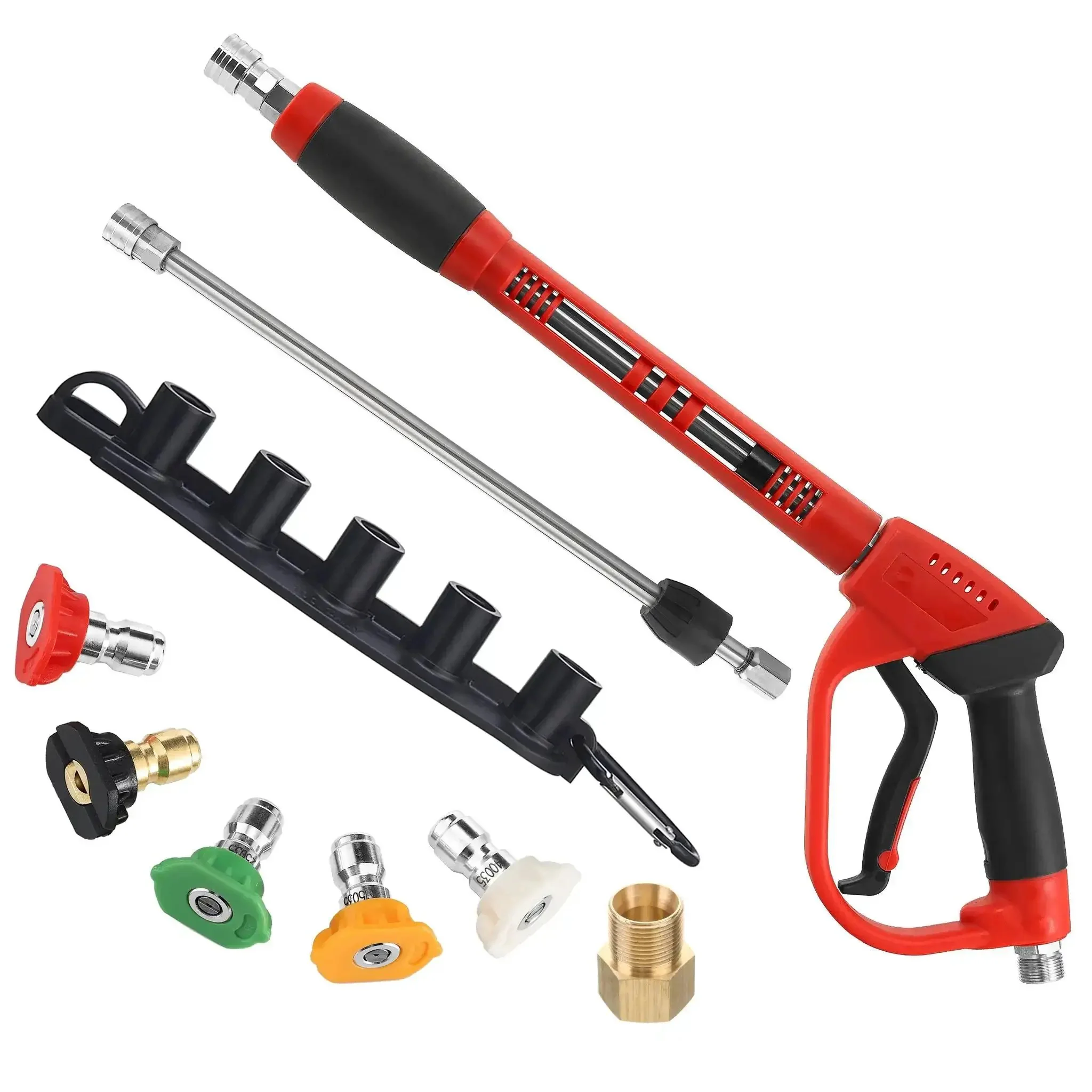 Deluxe Pressure Washer Gun Kit With 40 Inch Wand Replacement Extension Five Nozzle Tips M22 Fittings Up To 5000 PSI Heavy Duty Sprayer For Tough Outdoor Cleaning Easy Quick Connect Durable Build