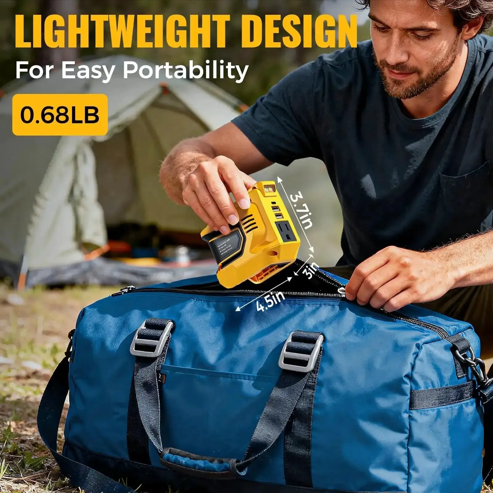 DeWALT 20V Battery Compatible 200W Power Inverter for Camping and Outdoors Converts DC 20V to AC 110 120V with 1 AC Outlet 2 USB Ports and 1 Type C plus Built In LED Light for Power Outages Battery Not Included - Image 4