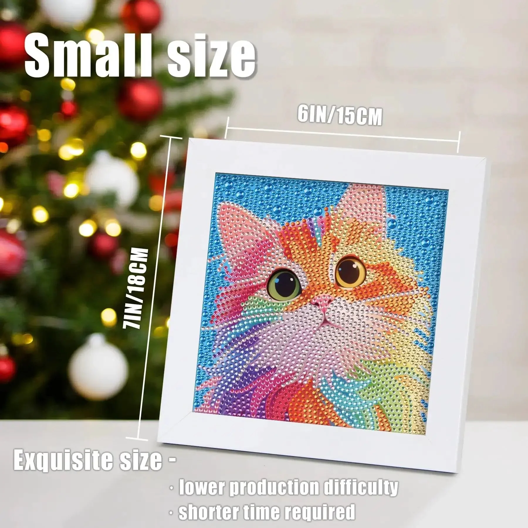 Diamond Art Kit For Kids Ages 8 To 12 6x6 Canvas With 7x7 Frame Kid Friendly No Fuss Easy Starter Set For Beginners Creative Arts And Crafts Gift For Girls And Boys Colorful Cat Design - Image 5