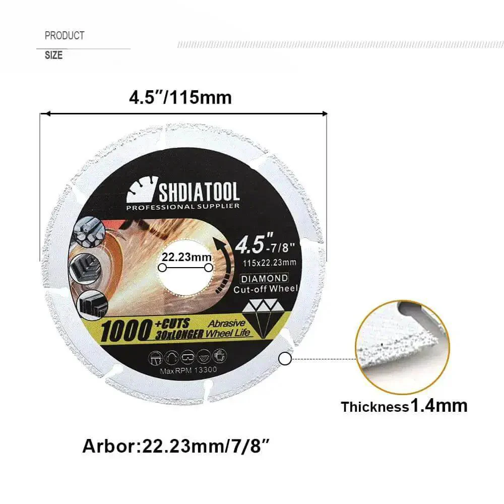 Diamond Cut Off Wheel For Metal Cutting Four And One Half Inch With Seven Eighths Inch Arbor One Point Four Millimeter Kerf Fits Most Angle Grinders Rips Through Steel Tubes Iron Rebar Aluminum And Metal Profiles - Image 6