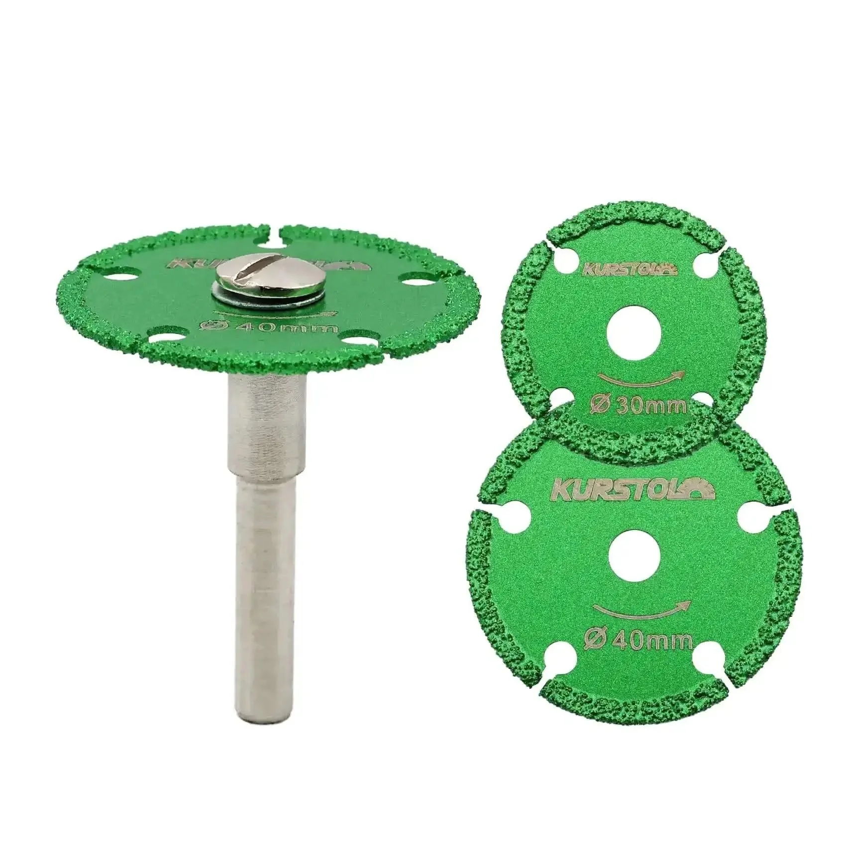 Diamond Metal Cut Off Wheel Set Pro Grade Heavy Duty 30mm 40mm 50mm With 6mm Round Shaft, Vacuum Brazed Diamond Grit 45 50, High Speed 16,000 RPM Cutting Discs For Iron Pipe Iron Sheet Bolts And Screws