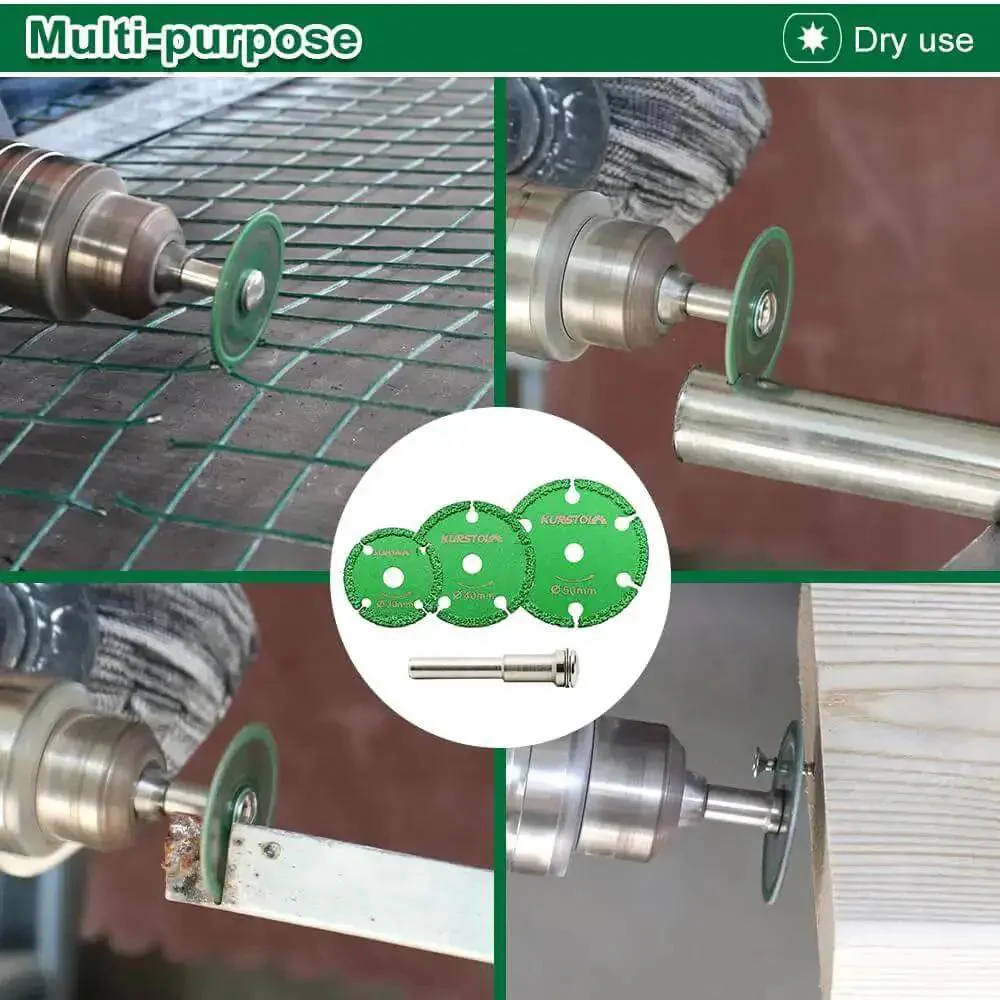 Diamond Metal Cut Off Wheel Set Pro Grade Heavy Duty 30mm 40mm 50mm With 6mm Round Shaft, Vacuum Brazed Diamond Grit 45 50, High Speed 16,000 RPM Cutting Discs For Iron Pipe Iron Sheet Bolts And Screws - Image 5