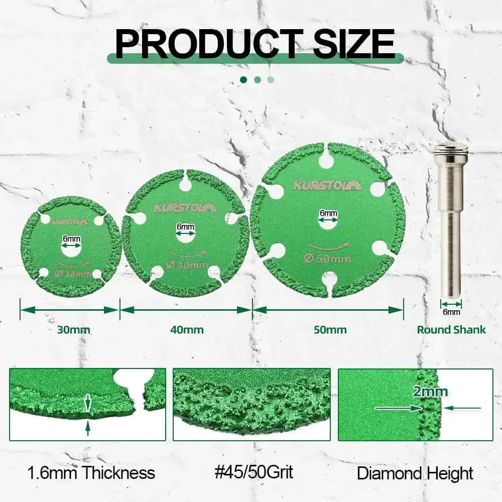 Diamond Metal Cut Off Wheel Set Pro Grade Heavy Duty 30mm 40mm 50mm With 6mm Round Shaft, Vacuum Brazed Diamond Grit 45 50, High Speed 16,000 RPM Cutting Discs For Iron Pipe Iron Sheet Bolts And Screws - Image 6