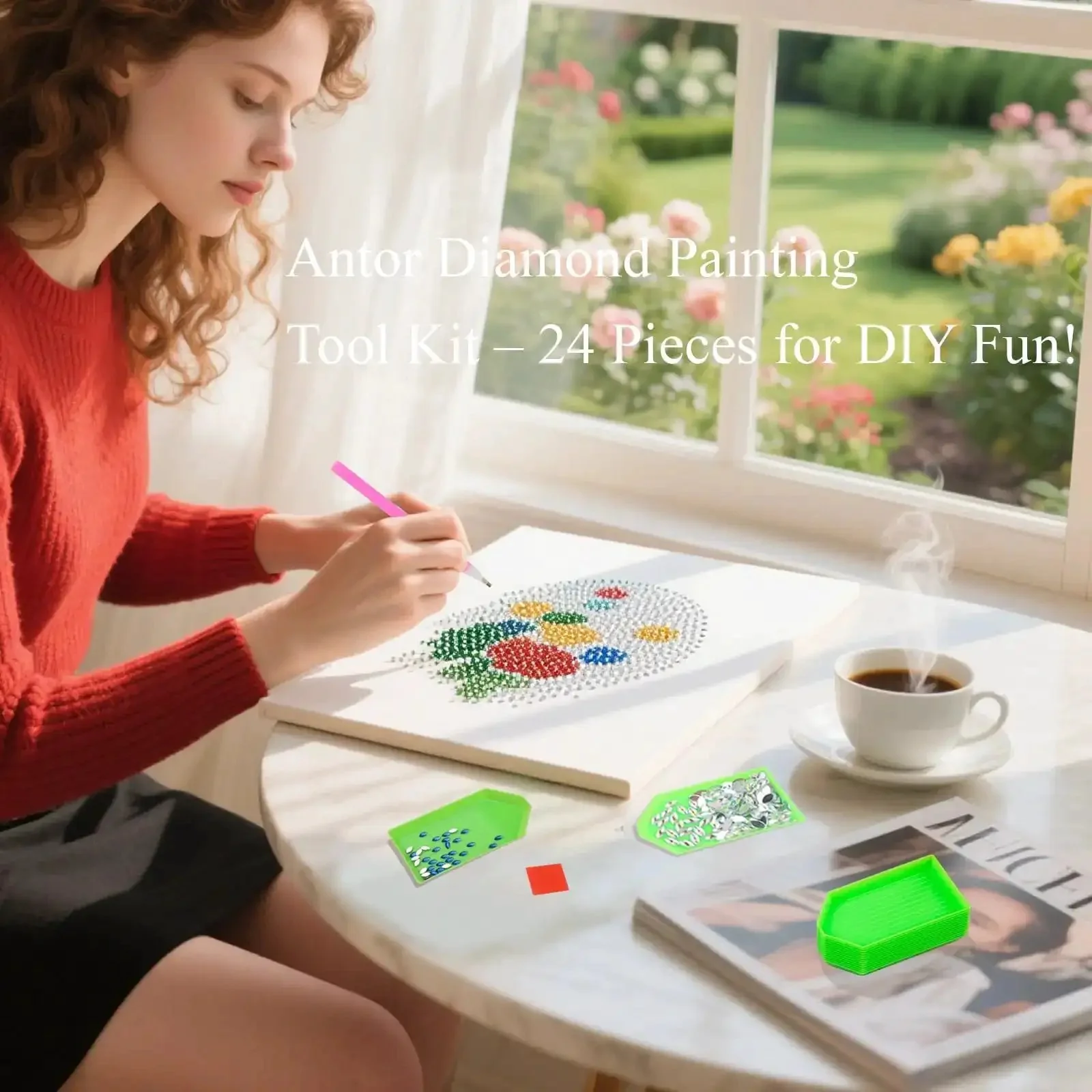 Diamond Painting Tools Kit With 24 Piece Accessories Including 8 Drill Pens 8 Trays And 8 Wax Pads For 5D Diamond Art DIY Projects Perfect For Beginners And Crafters - Image 2