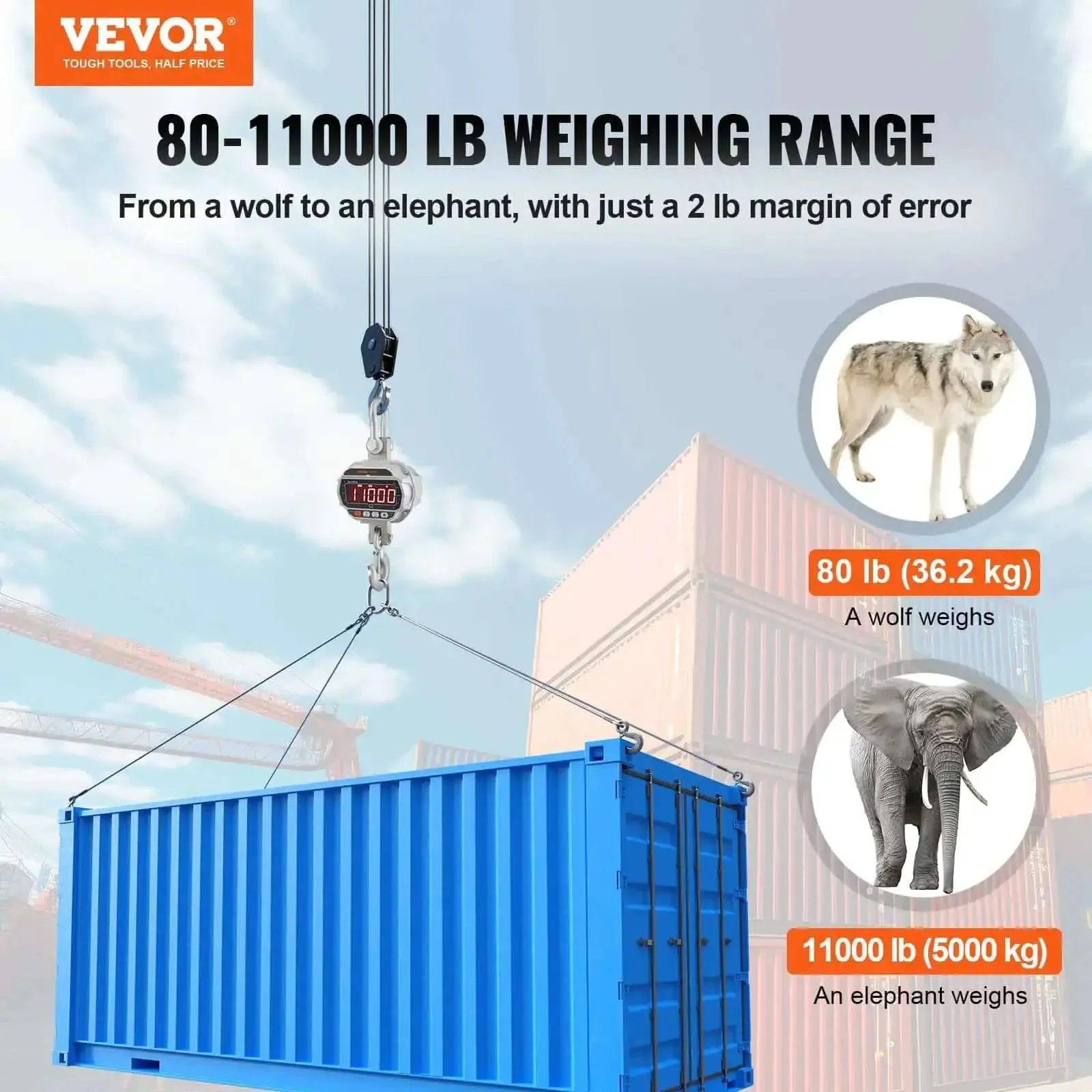 Digital Crane Scale 11000 Lbs 5000 Kg Heavy Duty Hanging Scale With Remote Control Cast Aluminum Case And LED Display Seriously Precise For Construction Factory Farm And Hunting - Image 9