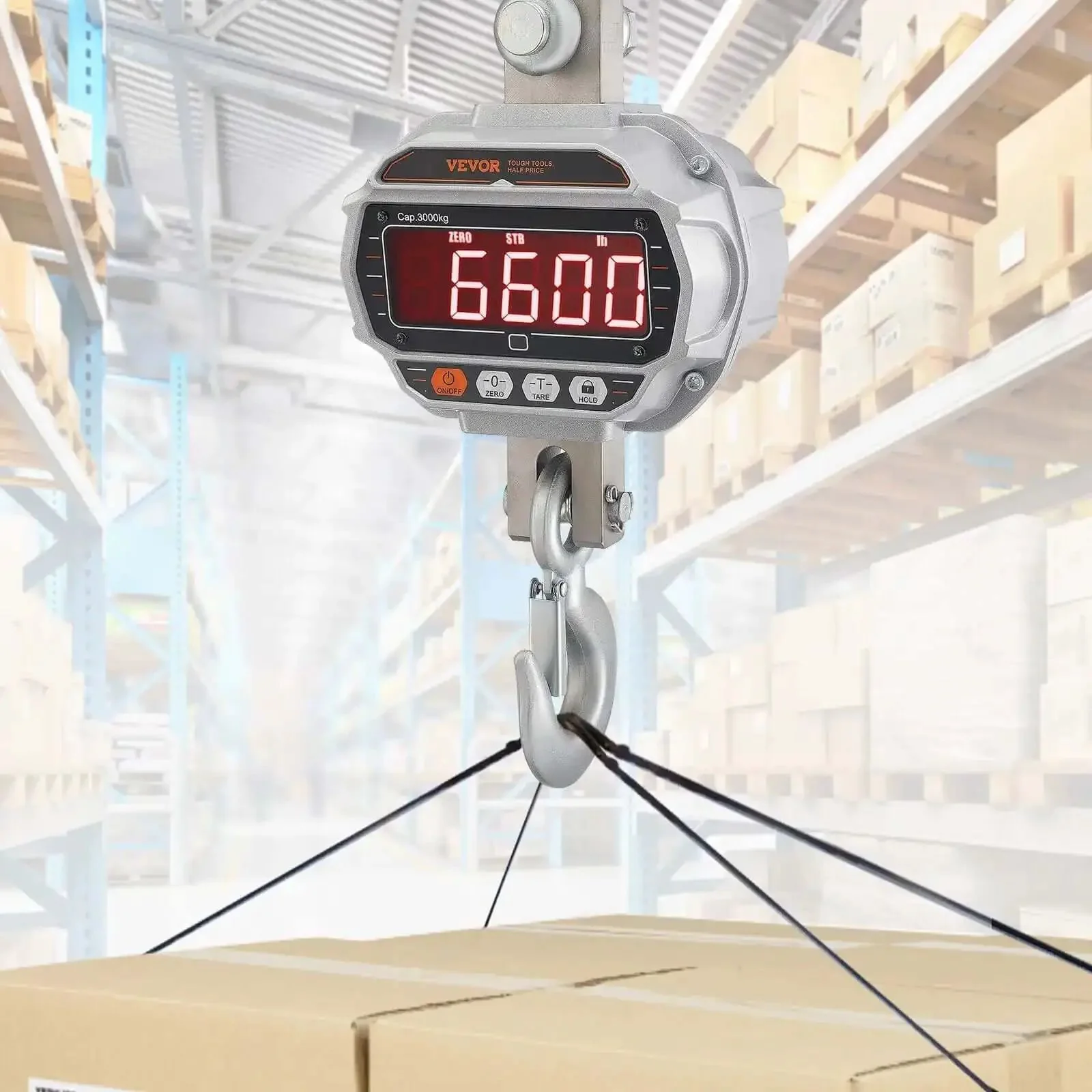 Digital Crane Scale 6600 Lbs 3000 Kg Heavy Duty Hanging Scale With Remote Control LED Display 5 Digit Readout 4 cm Tall Digits Cast Aluminum Case Industrial Precision For Construction Factory Farm Hunting - Image 3
