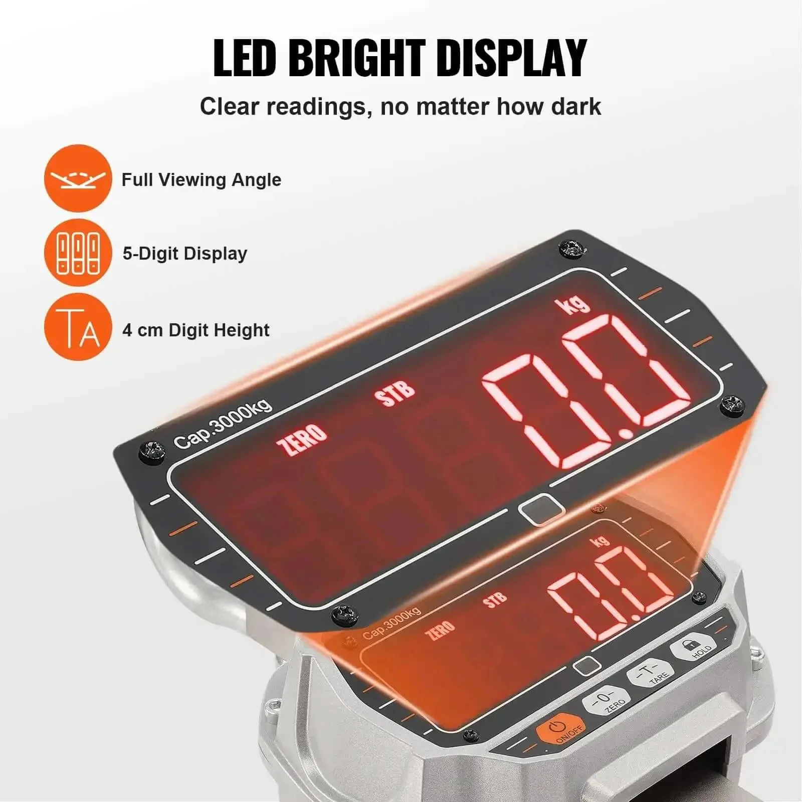 Digital Crane Scale 6600 Lbs 3000 Kg Heavy Duty Hanging Scale With Remote Control LED Display 5 Digit Readout 4 cm Tall Digits Cast Aluminum Case Industrial Precision For Construction Factory Farm Hunting - Image 6