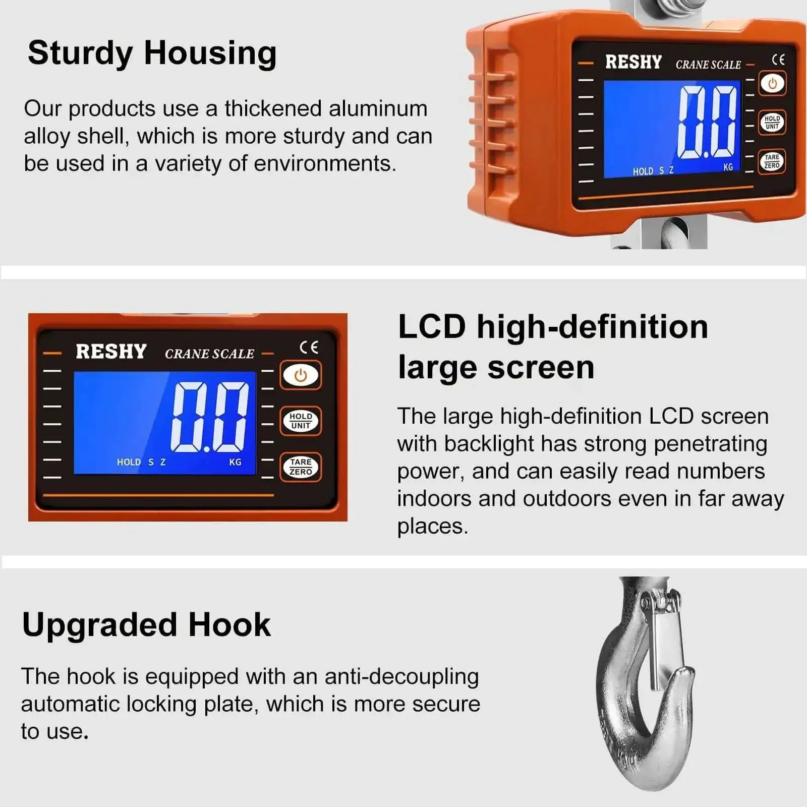 Digital Crane Scale Heavy Duty 2200lb 1000kg Hanging Scale For Farm Livestock Factory Construction And Hunting CE Certified Aluminum Alloy Built Tough With High Precision Sensors - Image 5