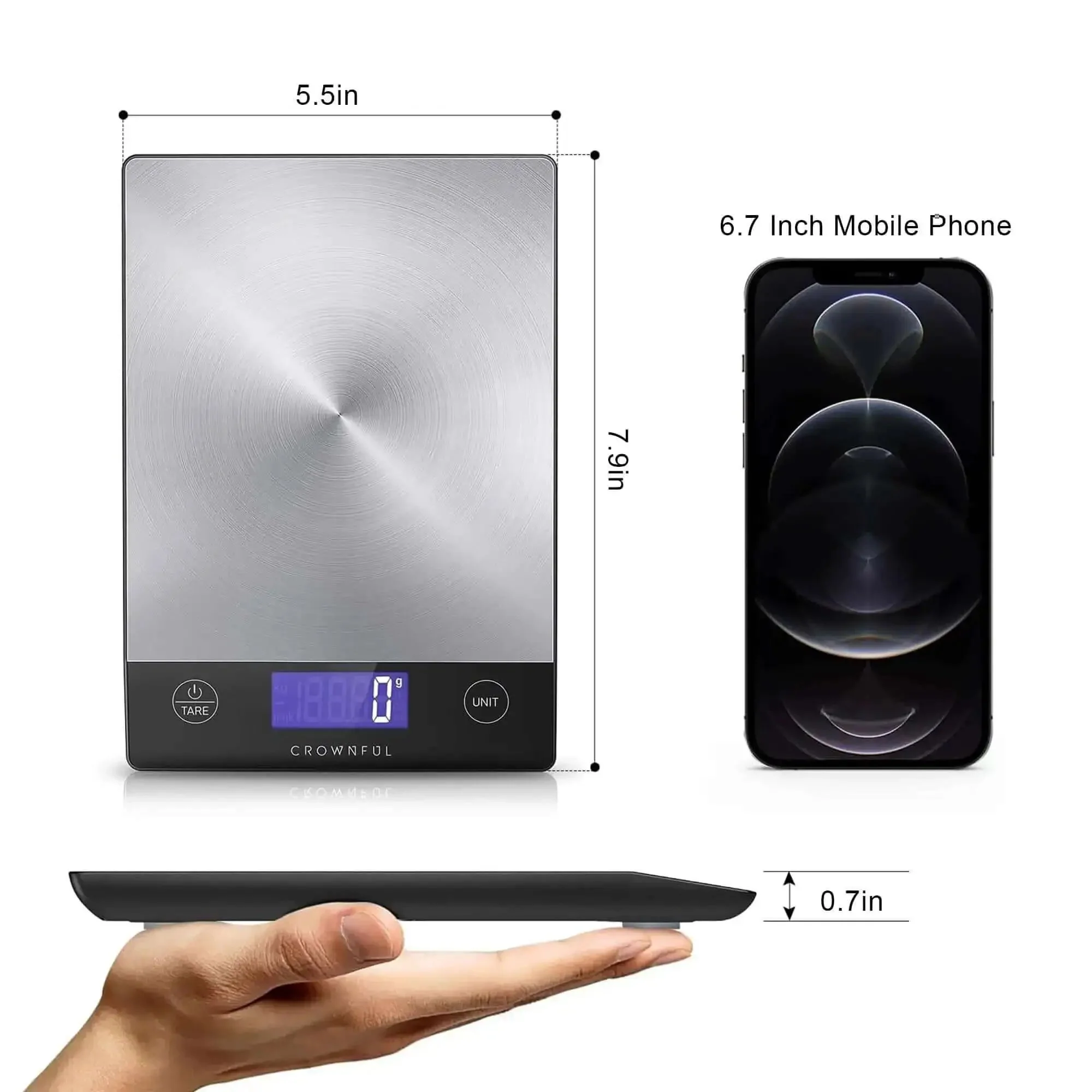 Digital Kitchen Scale 33lb Capacity, Rechargeable 304 Stainless Steel Food Scale With Type C Charging, Big LCD Display, Measures Grams And Ounces For Precise Meal Prep, Baking And Cooking Like A Pro - Image 4