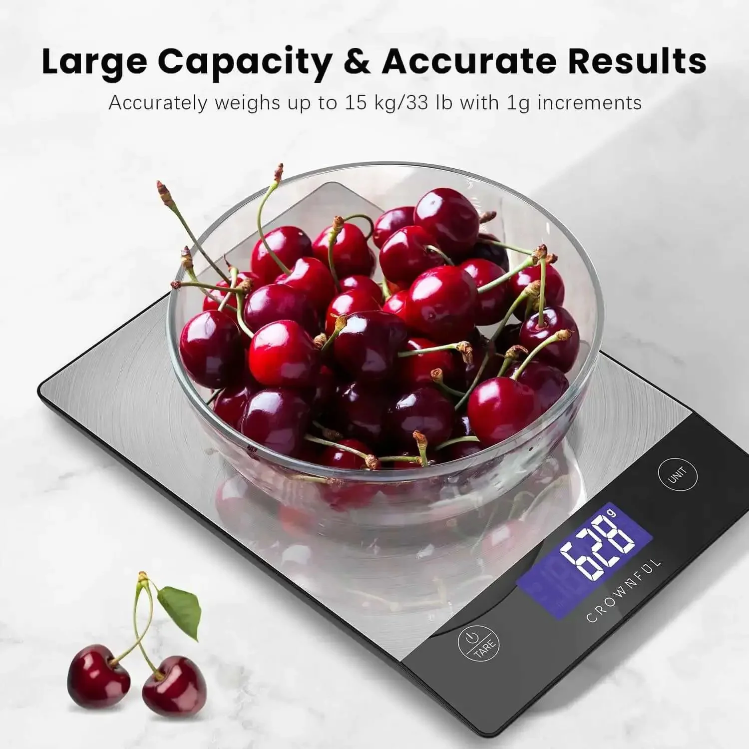 Digital Kitchen Scale 33lb Capacity, Rechargeable 304 Stainless Steel Food Scale With Type C Charging, Big LCD Display, Measures Grams And Ounces For Precise Meal Prep, Baking And Cooking Like A Pro - Image 5
