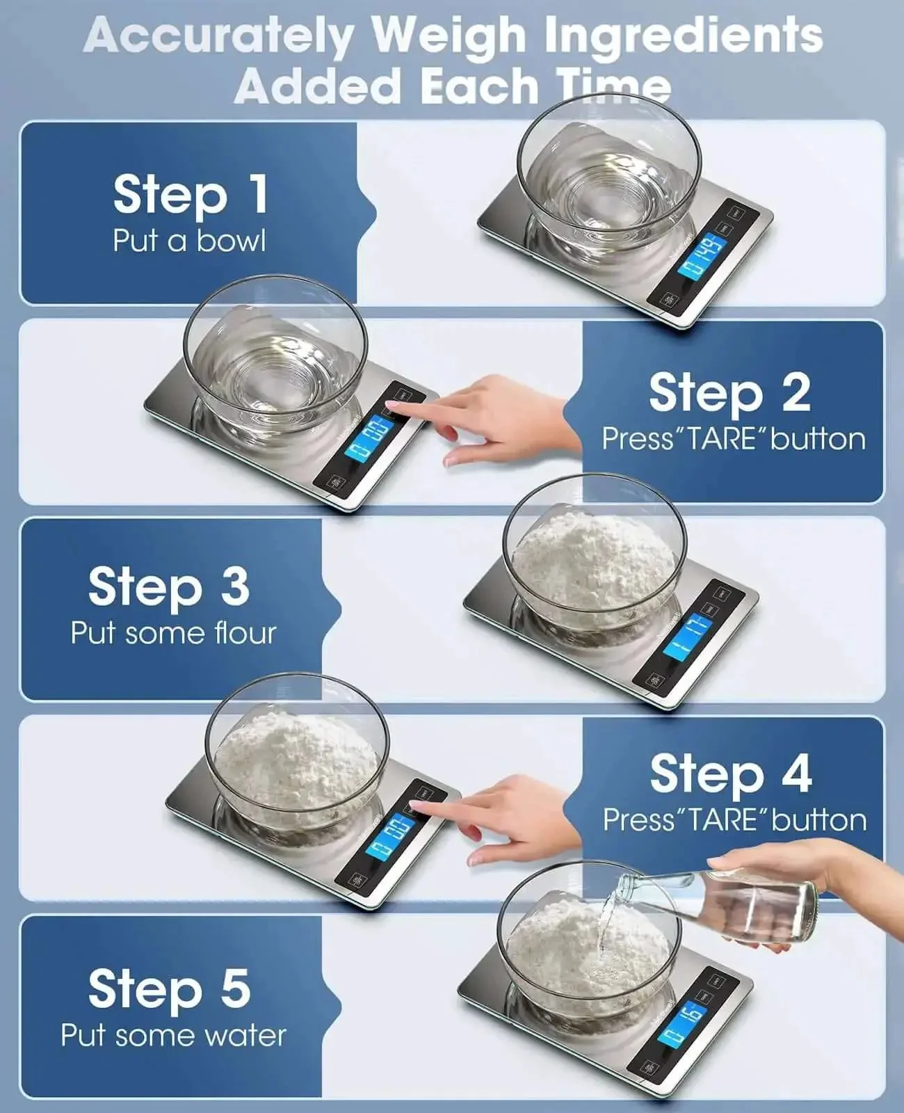 Digital Kitchen Scale With 22Lb Capacity, Precise 1g And 0.1oz Increments, Stainless Steel And Tempered Glass Platform, Four High Precision Load Sensors, Large 9x6.3 Inch Platform For Cooking And Baking, Easy Tare - Image 6