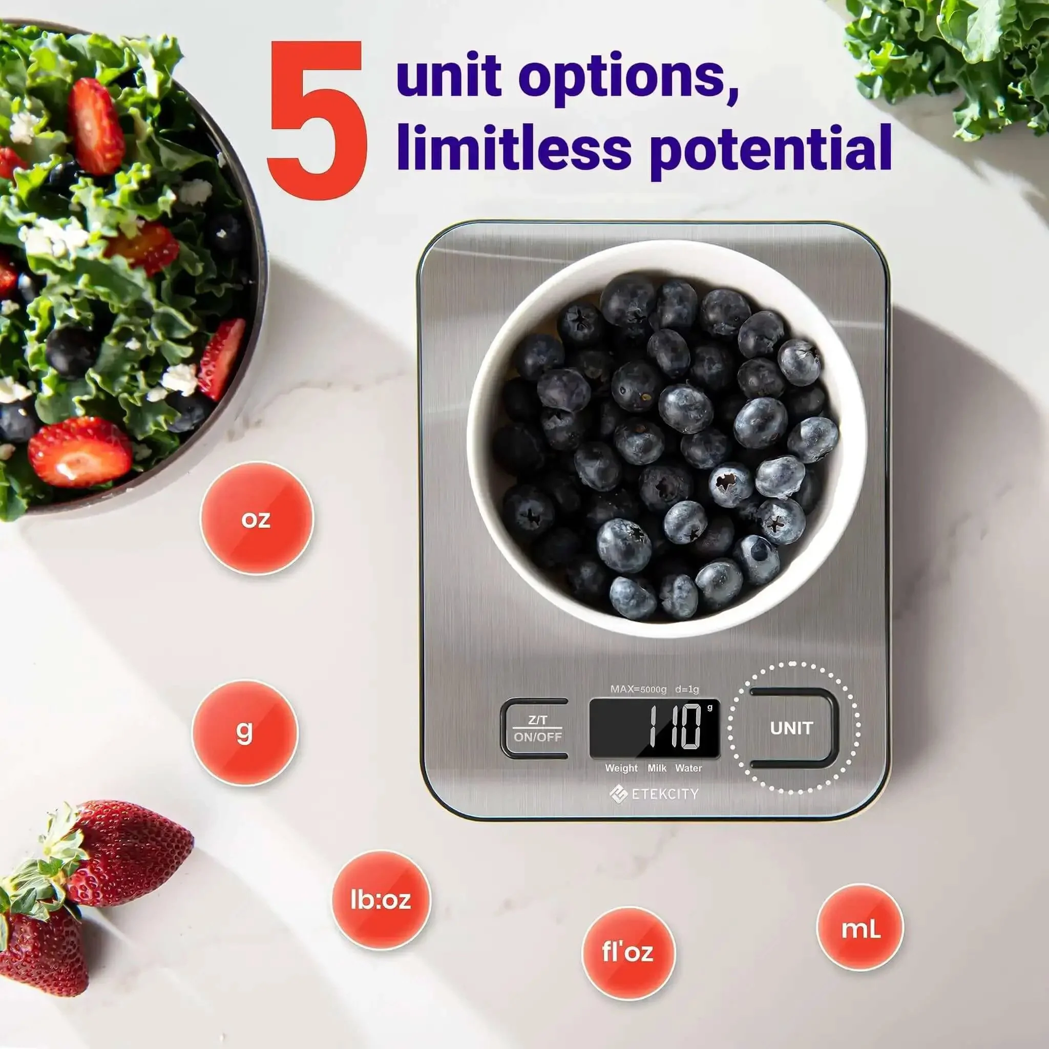 Digital Kitchen Scale With Grams And Ounces For Weight Loss, Baking And Meal Prep, Stainless Steel Compact Design, LCD Display, Tare Function, 11 Lb Capacity, 1 Gram Increments, Five Unit Modes - Image 11