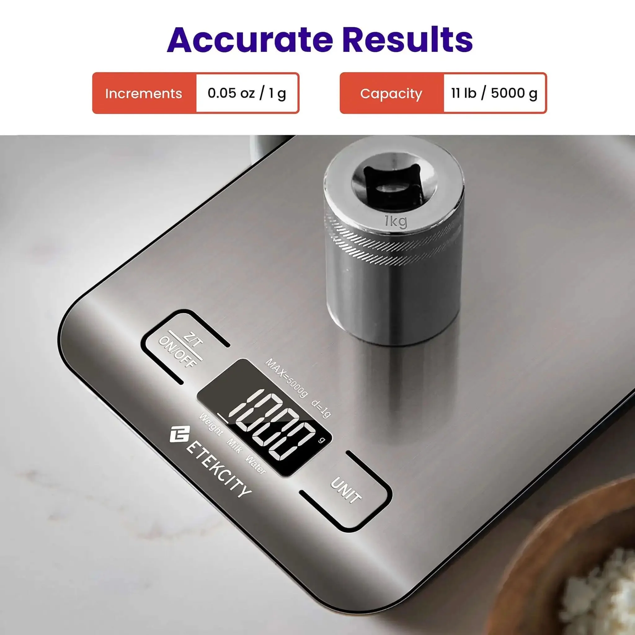 Digital Kitchen Scale With Grams And Ounces For Weight Loss, Baking And Meal Prep, Stainless Steel Compact Design, LCD Display, Tare Function, 11 Lb Capacity, 1 Gram Increments, Five Unit Modes - Image 6
