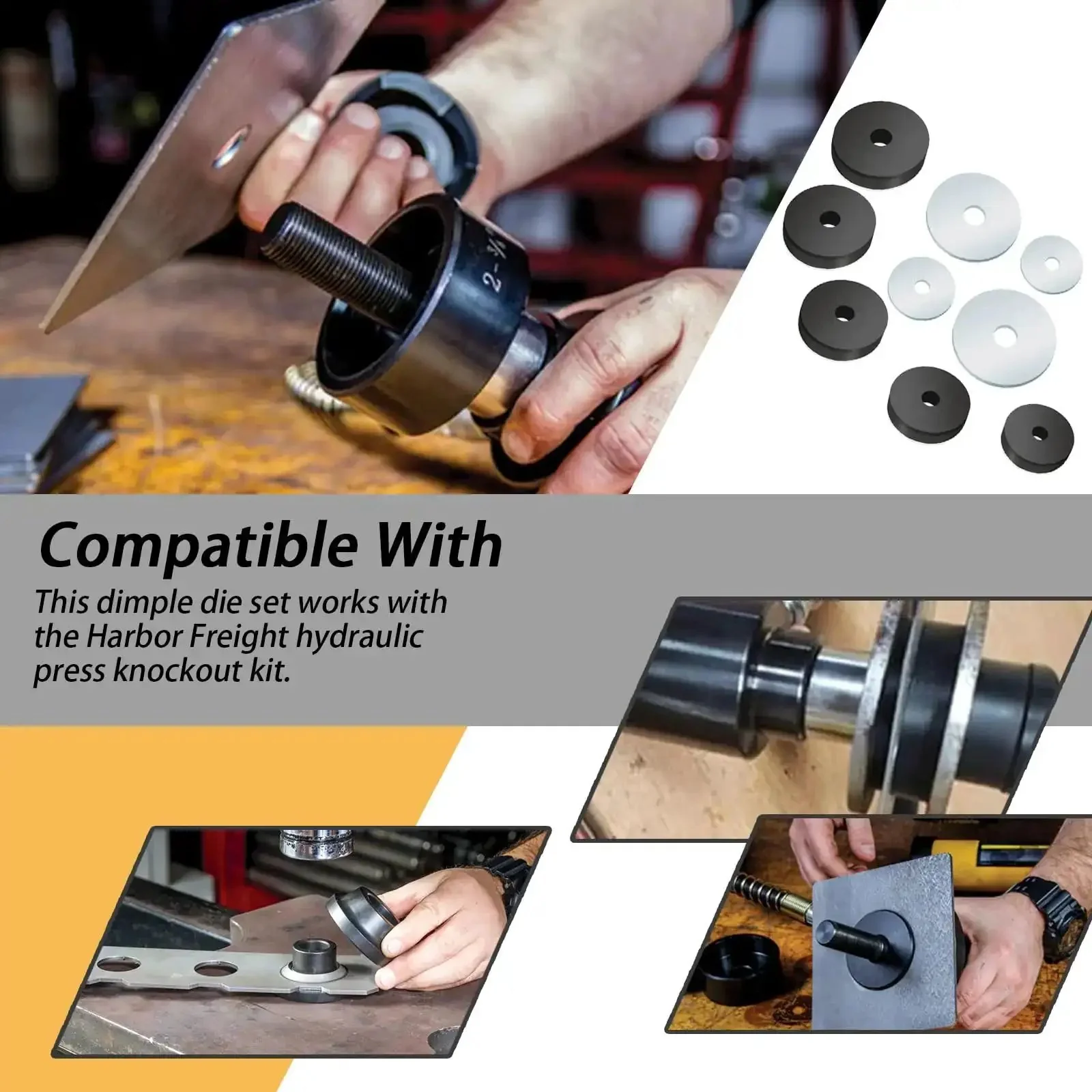 Dimple Die Set With Steel Backing Discs For Harbor Freight Hydraulic Punch Driver Kit Includes 1.115, 1.362, 1.687, 1.937, 2.375 Inch Dies Compatible With Press Or Vise - Image 9