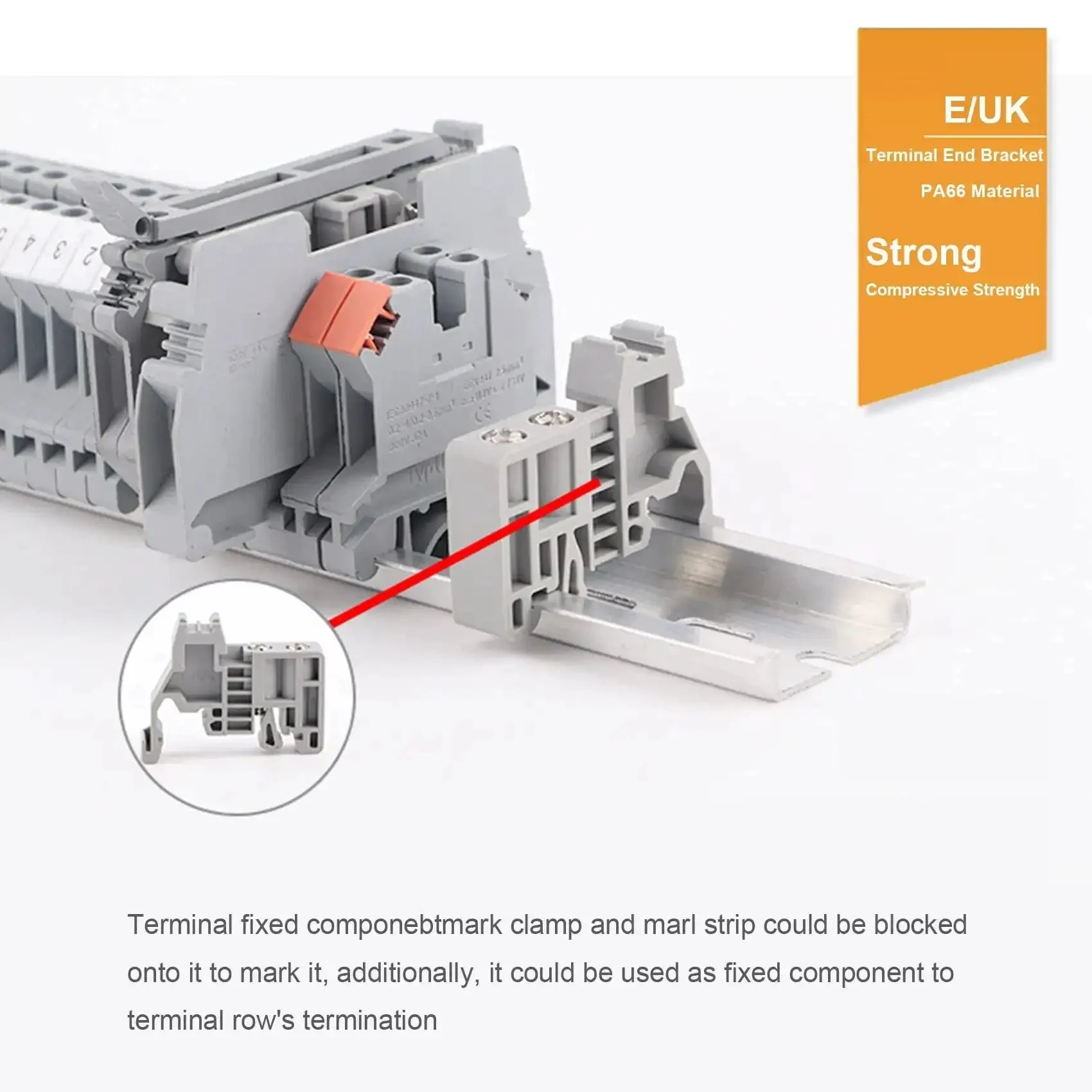 DIN Rail End Stopper Bracket For 35mm Wide Guide Rail Terminal Blocks Screw Clamp End Fixing Block Built Tough PA66 Nylon Fire Retardant DIN Rail Mounted Pack Of 20 Universal Secure Fit - Image 2
